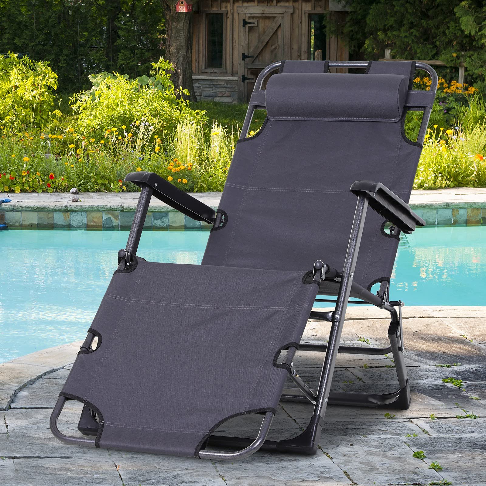 Black Lounge Chair Outsunny Tan Metal Outdoor Folding Chaise