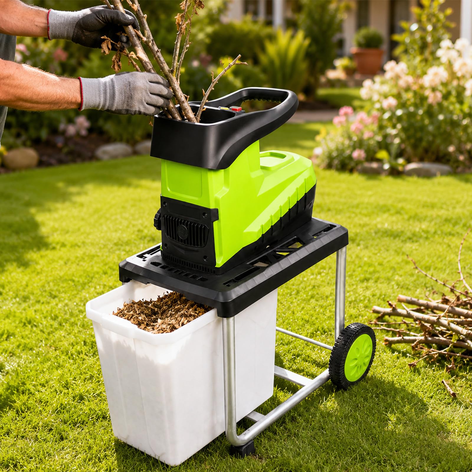 Broyeur De Végétaux Électrique 2800w avec Bac Récupération 60l