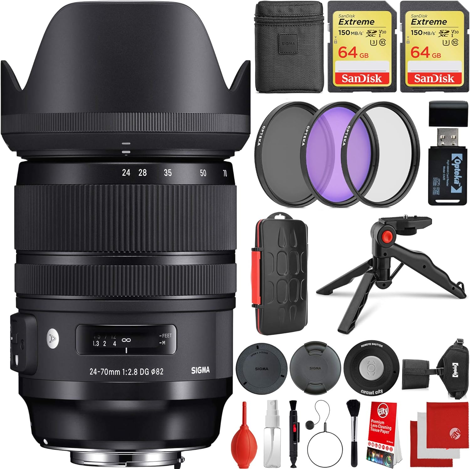 New Product Sigma 24-70mm f/2.8 DG OS HSM Art Lens Canon EF-Mount Bundle with 2X 64GB Memory Cards, IR Remote, 3 Piece Filter Kit, Wrist Strap, Card Reader, Memory Card Case, Tabletop Tripod New Product Sigma 24-70mm f/2.8 DG OS HSM Art Lens Canon EF-Mount Bundle with 2X 64GB Memory Cards, IR Remote, 3 Piece Filter Kit, Wrist Strap, Card Reader, Memory Card Case, Tabletop Tripod