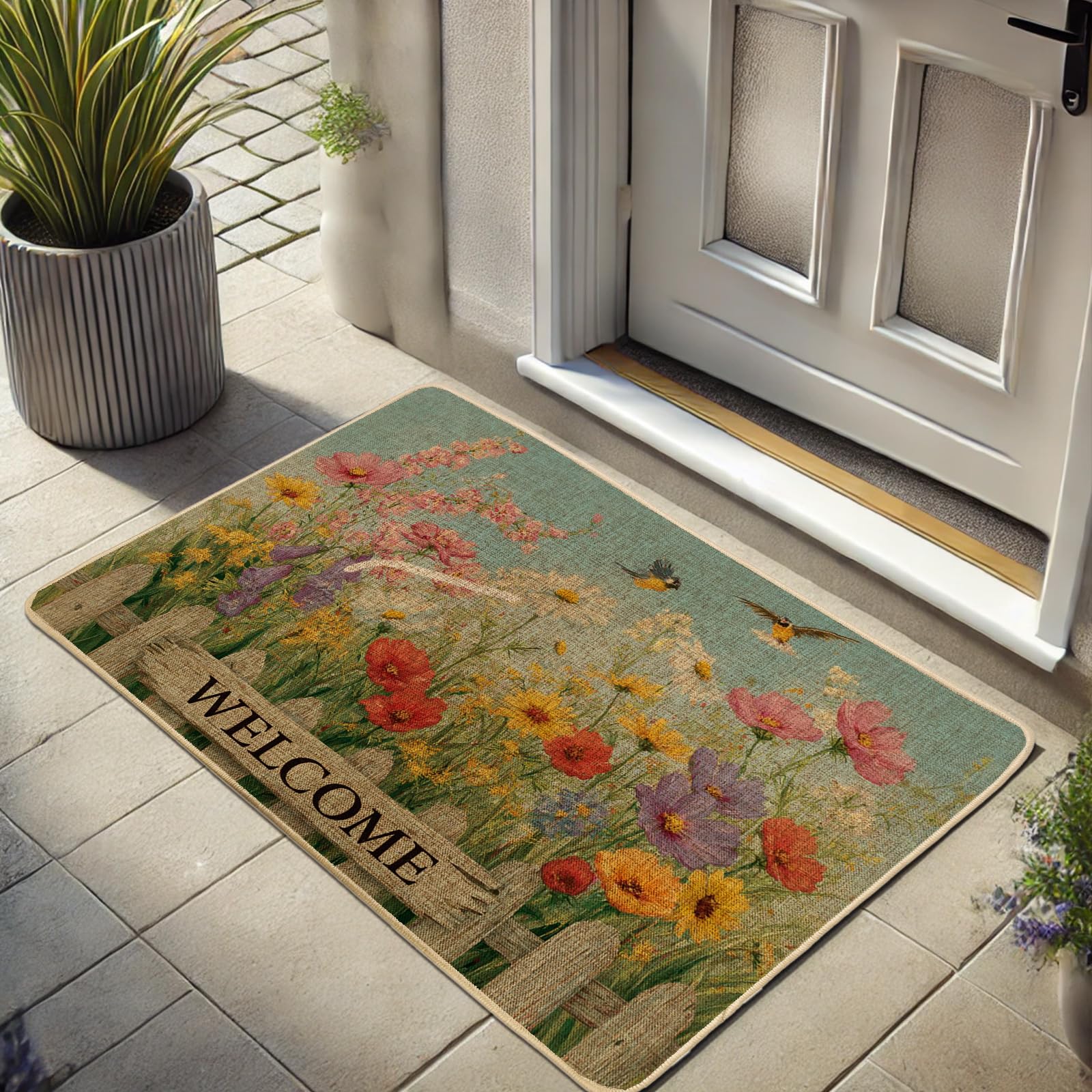 Tapis d'entrée décoration vintage fleurie pour sublimer votre terrasse