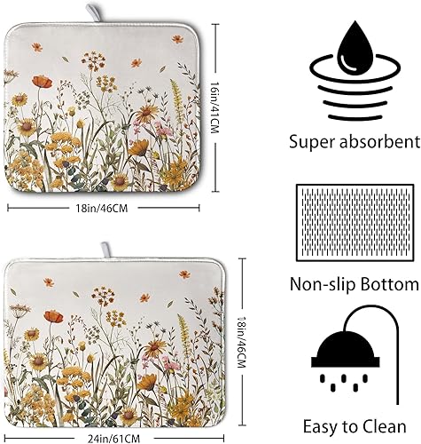 Vista 440 de Tapete de secado de platos con hojas de palma tropicales para encimera de cocina, 18 x 24 pulgadas, tapete de secado de cocina Monstera verde