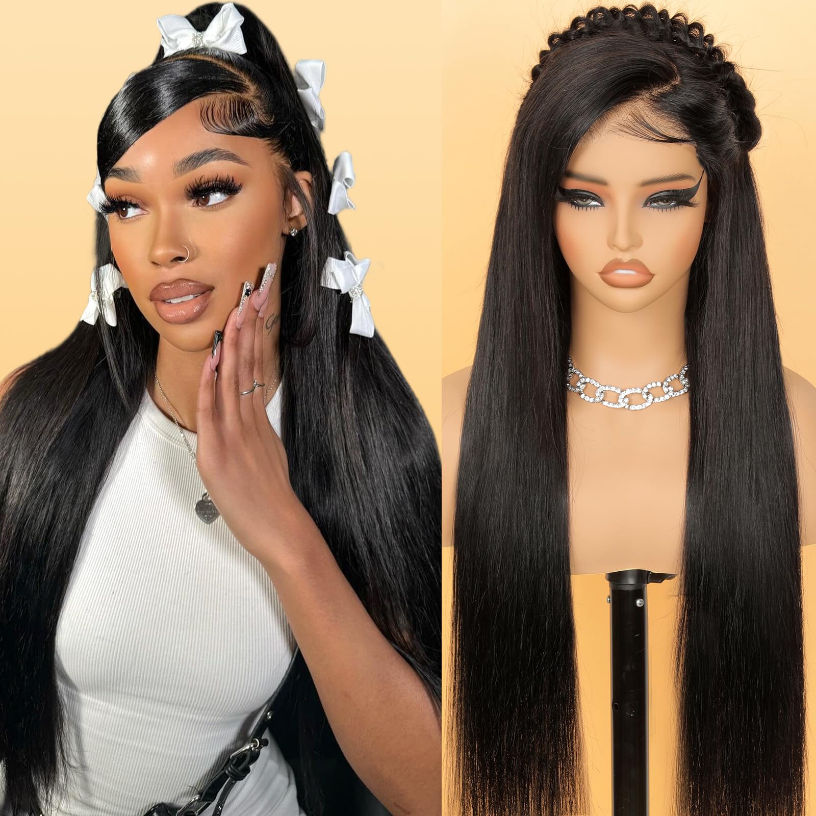 Junemet 20 Inch 200% Density Human Hair Wig 13x6 HD Lace Front Wigs Human Hair Bone Straight Human Hair Wigs Glueless Brazilian Real Lace Frontal Wigs Pre Plucked with Baby Hair for Black Women