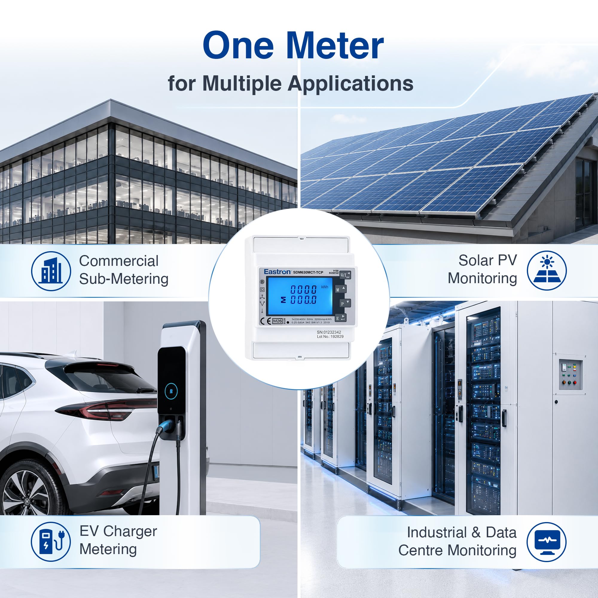 Medidor de electricidad, 1/3 fase Ethernet Modbus TCP – (requiere transformador de corriente) medidor inteligente de carril DIN alimentado calibrado MID