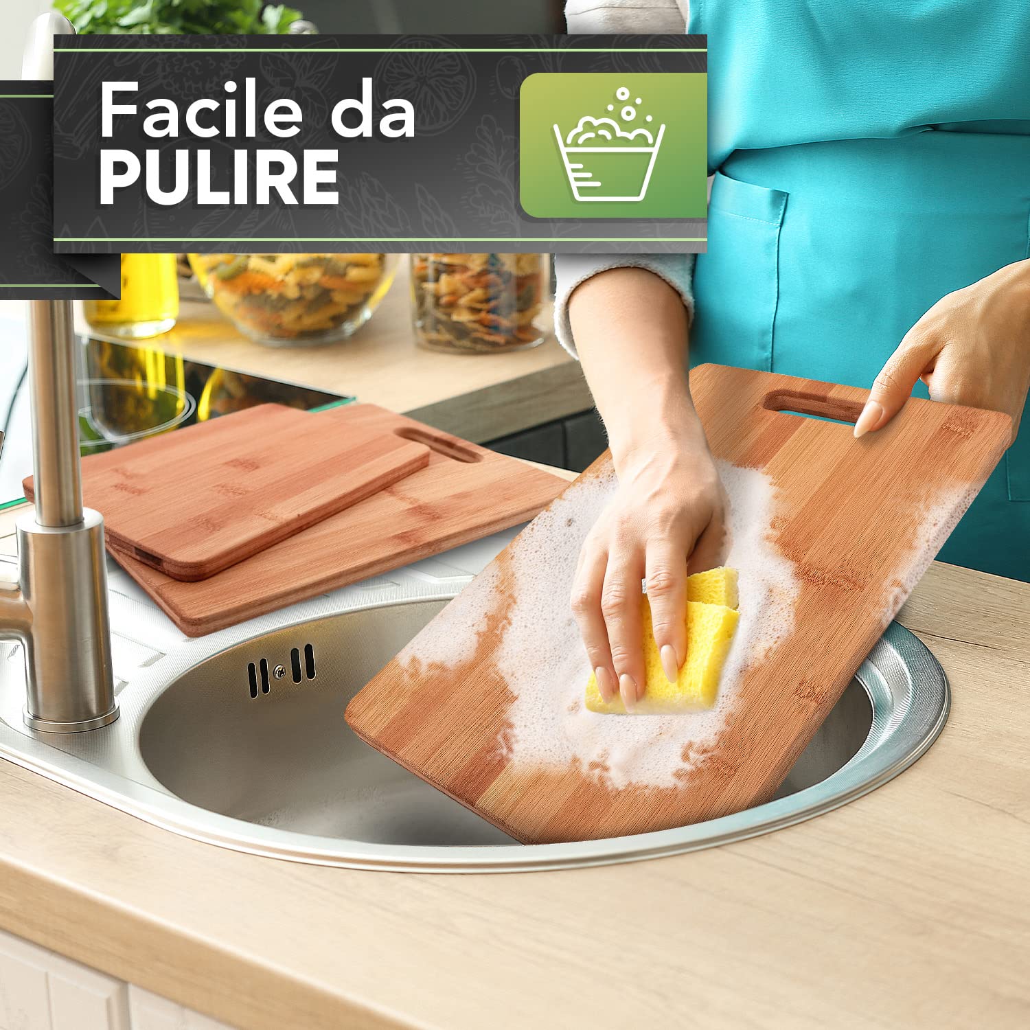Loco Bird taglieri in bambù massiccio set di 3-33x22 / 28x22 / 15x22cm - Tagliere da cucina in legno - Tagliere in legno antibatterico