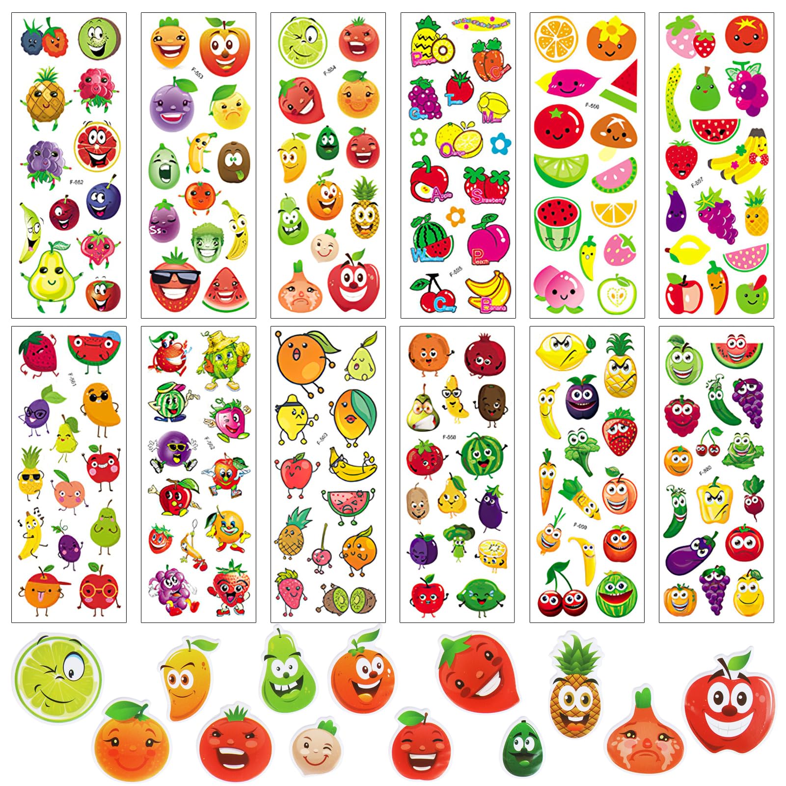 12 Sheets Vegetable Fruit 3D Puffy Stickers,Vegetable Food Theme Set DIY Decoration Craft Activities and Party Bag Filler Teacher Reward Stickers for Kids Window Gel Clings Decals Rewarding Gift
