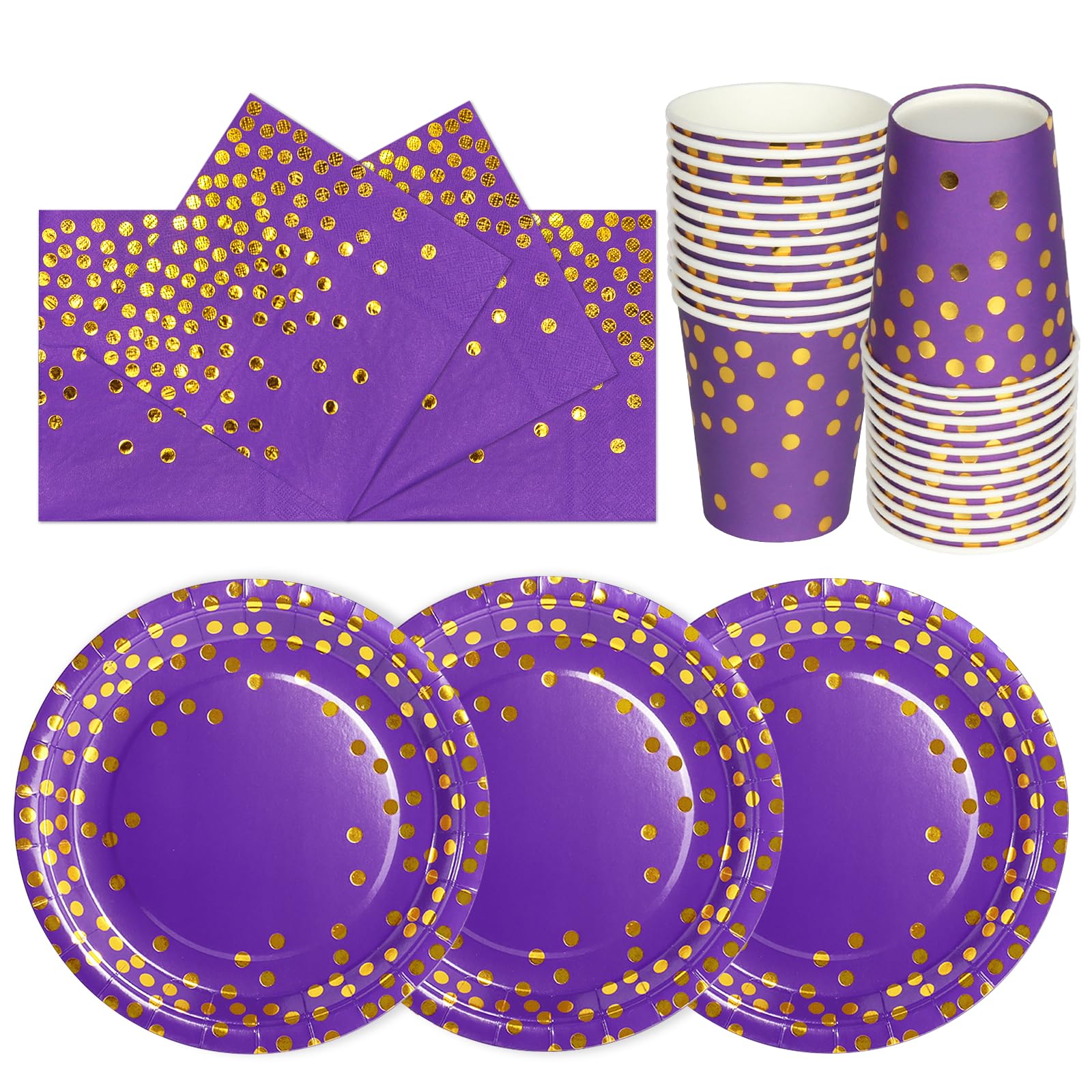 Oro Viola Stoviglie Feste 72 Pezzi Festa della Addobbi Ragazza Compleanno Dambini Articoli Feste Set Include Piatto Usa e Getta Carta Party Tazze Tovaglioli-24 Ospiti