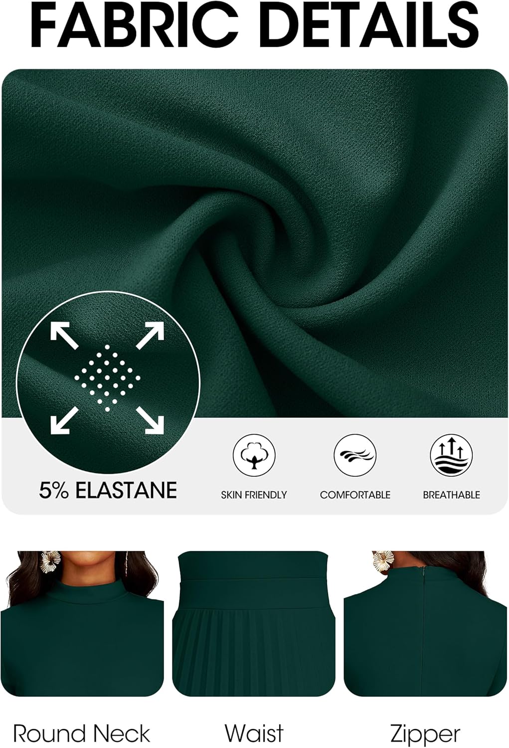 Nmoder Maxi Long Dress for Women, Casual Pleated Empire Waist Dresses Crewneck Long Sleeve - Image 6