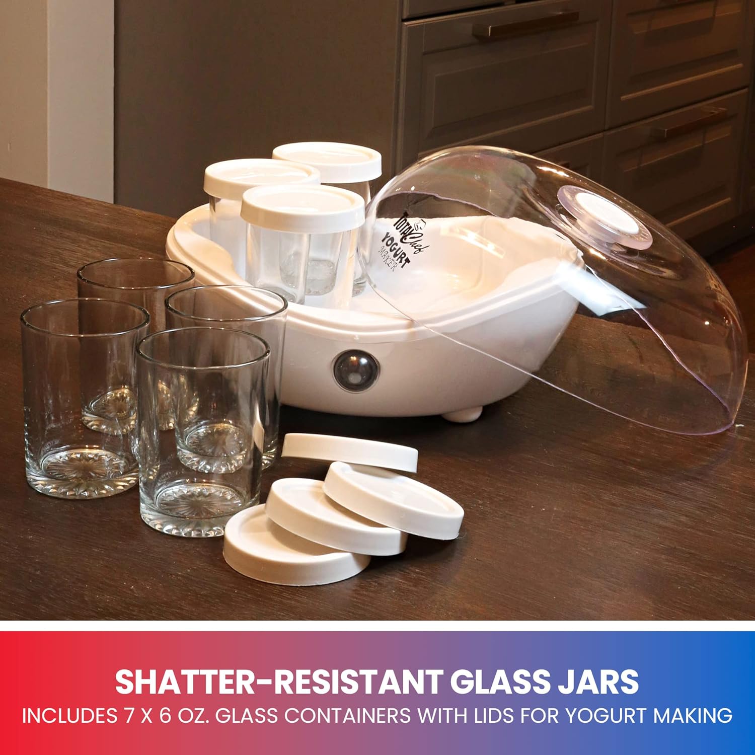 Total Chef Yogurt Maker, 1L (1.1 qt) with 7 Glass Jars and Lids, One Touch Operation, White, Perfect for Natural, Organic, Sweetened or Sugar-Free, Flavored, Plain, or Lactose-Free Homemade Yogurt : Home & Kitchen