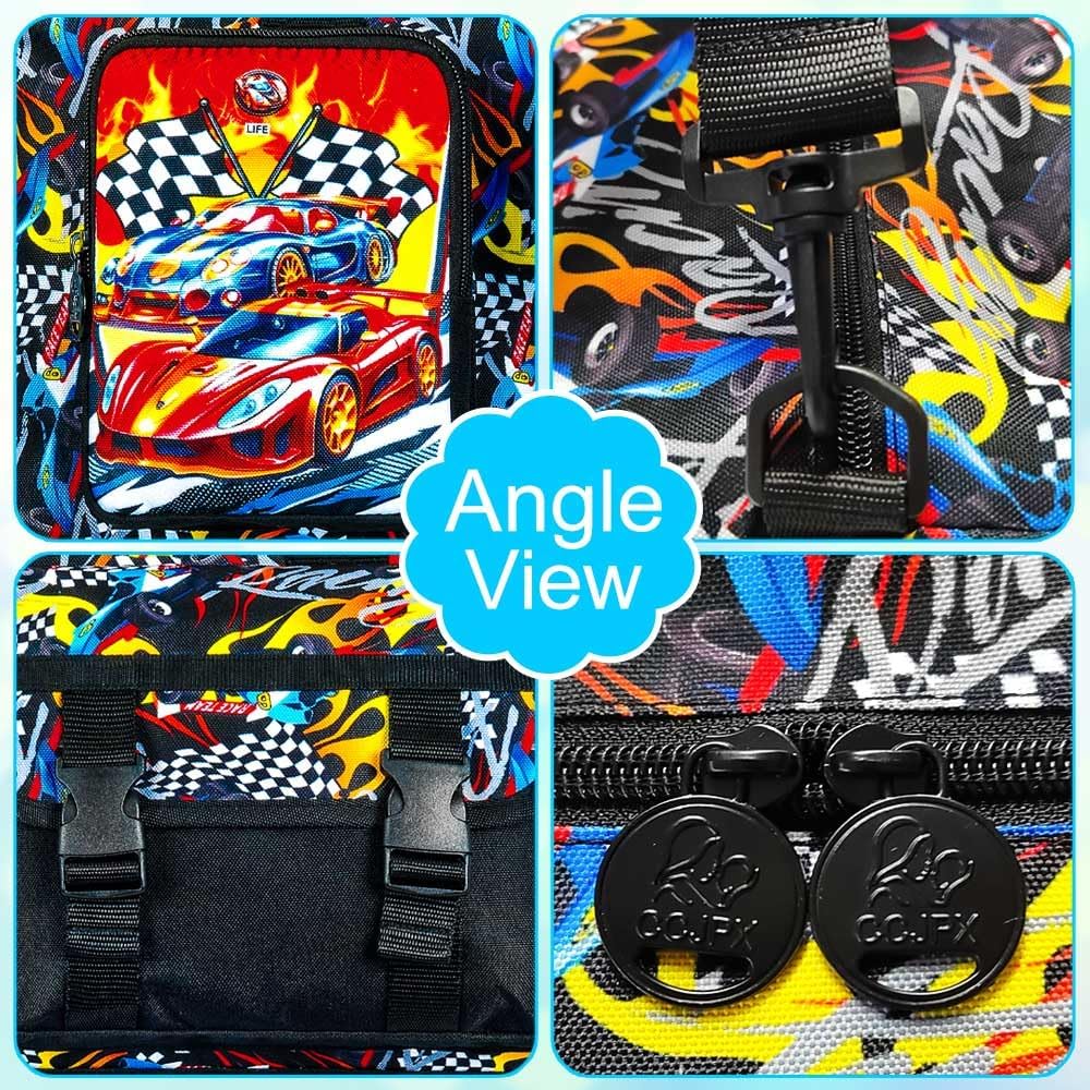 Kids Duffle Bag for Boys, Carry On Weekender Travel Bag, Race Car Overnight Sport Gym Bags with Shoes Compartment(Black) - Image 5