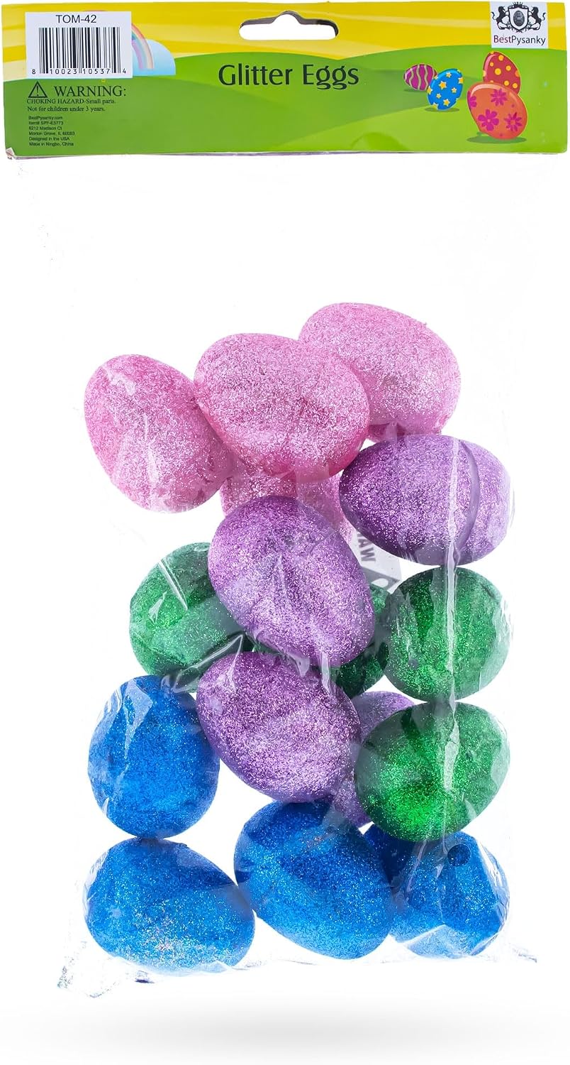 Set of 16 Shiny Glittered Multicolored Plastic Easter Eggs, 2.3 Inches image 4