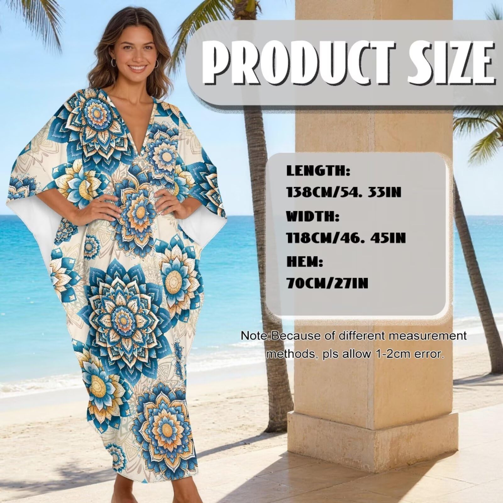 Xoenoiee Damskie sukienki kaftanowe plus size okrycie plażowe dekolt w serek rękaw nietoperz strój kąpielowy okrycie letnia sukienka kaftan
