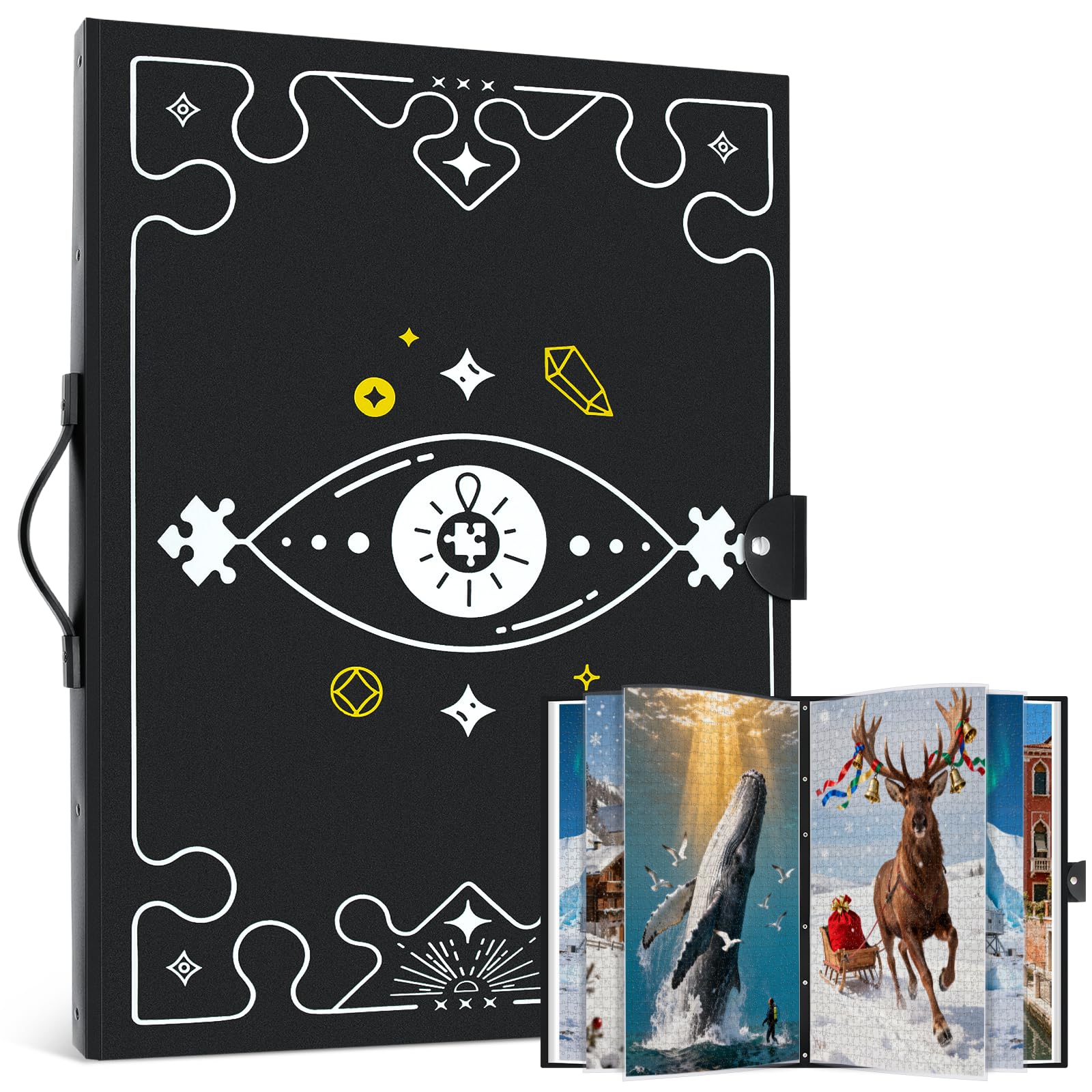 Carpeta de Almacenamiento de Rompecabezas 1000 Piezas, Estuche Portátil con 26 Bolsillos, Protector Antideslizante y Organizador de Piezas