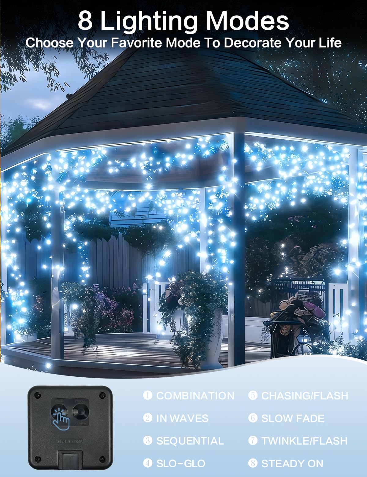 Lot de 6 guirlandes lumineuses solaires d'extérieur de 100 LED scintillantes pour l'extérieur, fil de cuivre étanche avec 8 modes, guirlande lumineuse solaire pour jardin, cour, arbre, mariage
