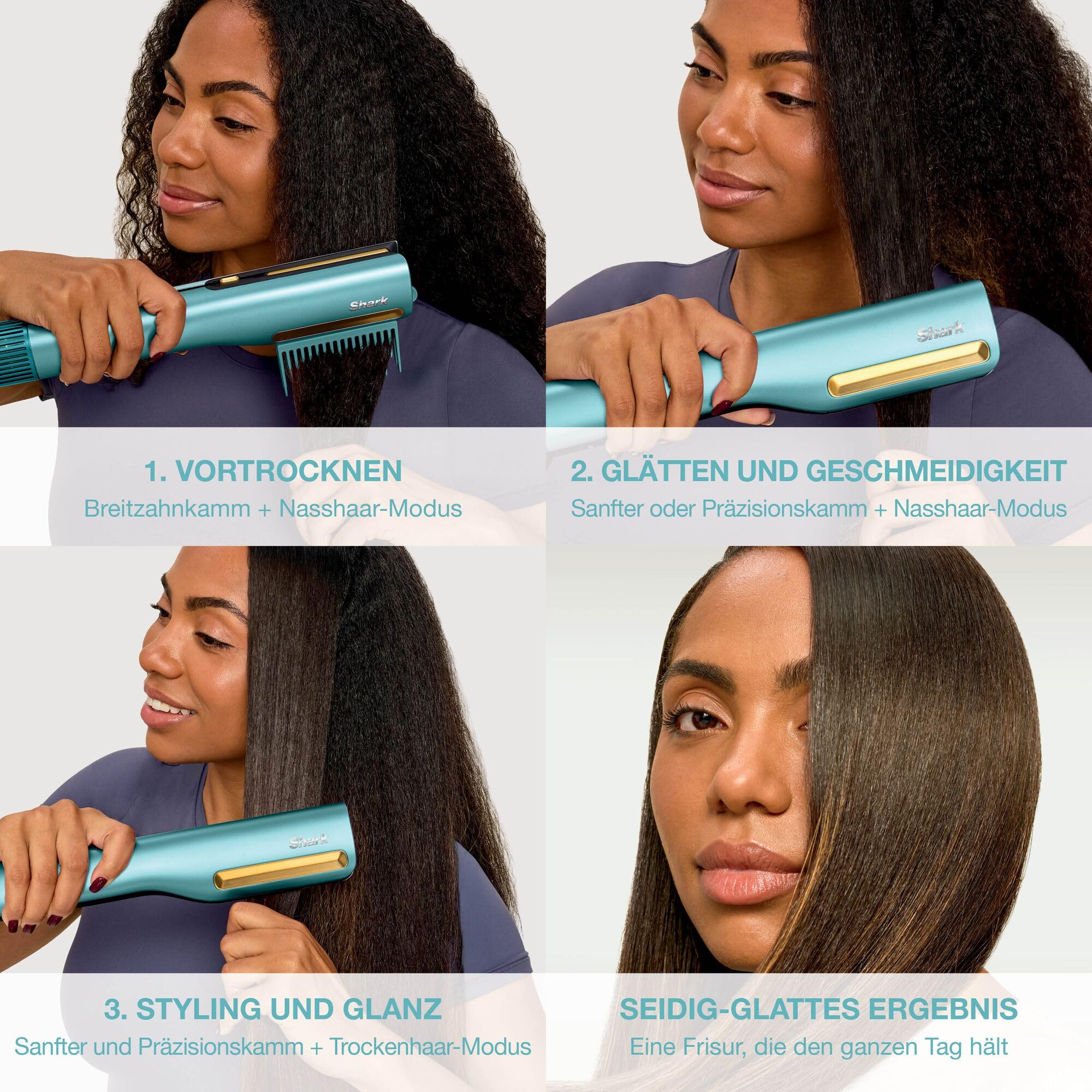 Shark SilkiPro Straight Glätteisen + Haartrockner in einem mit hitzebeständiger Aufbewahrungsbox – Turquoise Wave [HT401EUBL]