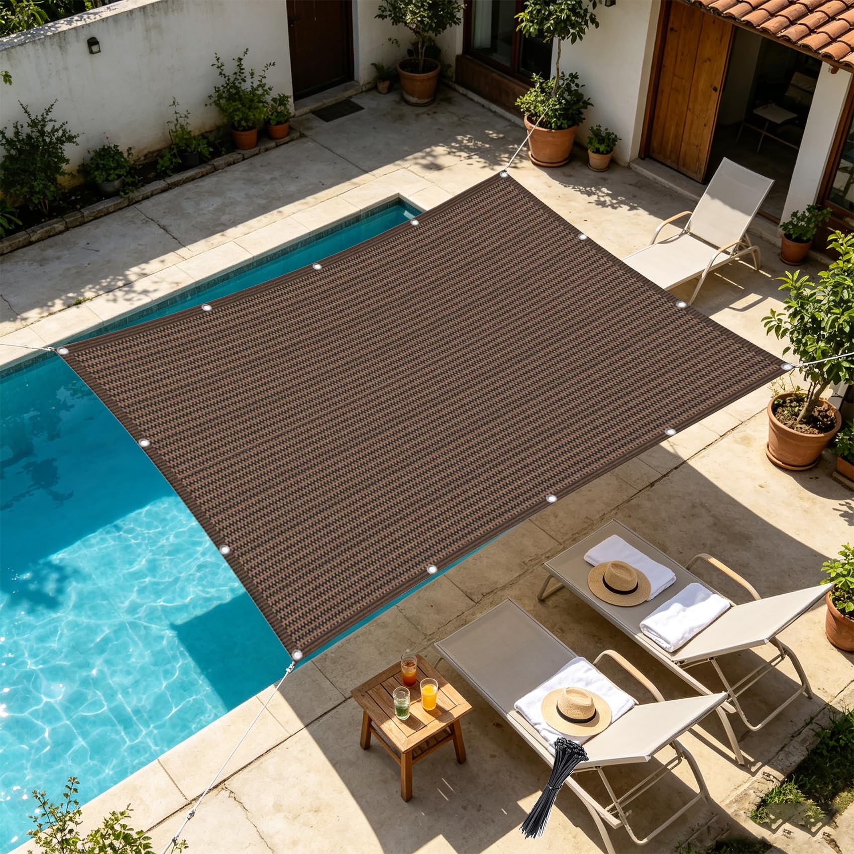 Sonnensegel mit Ösen 1 x 4.2 m 100% Polyester Uv-Beständiges, Wetterfest, Ohne Bohren, Leicht Haltbarkeit, Outdoor Schattierungsnetz Balkon mit Ösen für Balkon Terrasse, braun