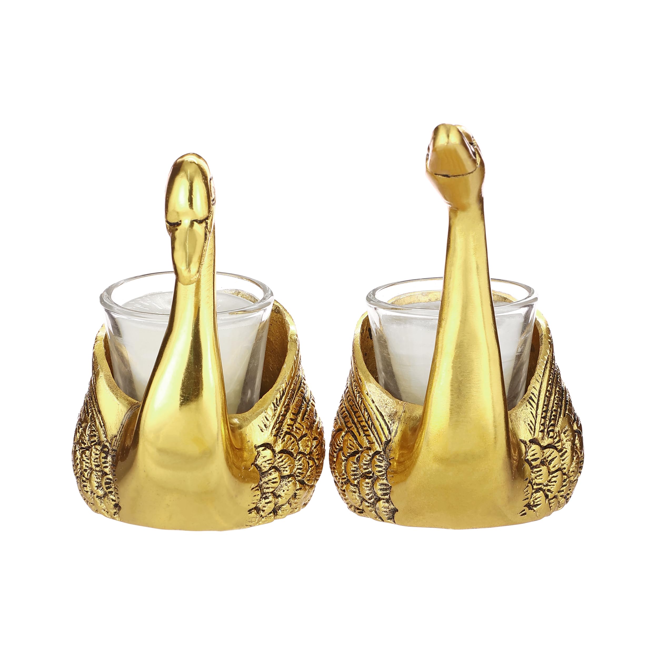 NM Aluminium Golden Swan Votive Candle Holder Set, Decorative Tealight Holders with Intricate Detailing, 2 Piece,Best for Decoration,Gifting,Home Decor 2