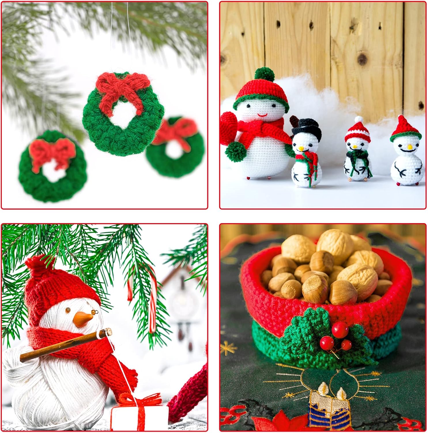 LIHAO Christmas Yarn for Crochet and Knitting, 3 Skeins, Red, Green, White