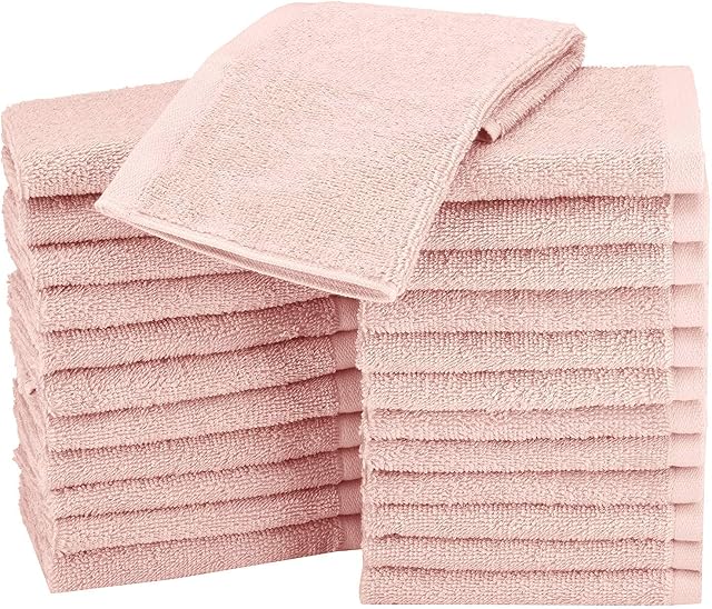 Amazon Basics Cotton Washcloths - 24-Pack - Petal Pink