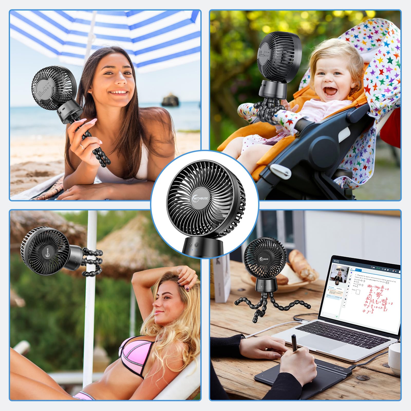 Ventilatore portatile per passeggino, ventilatore portatile silenzioso da 20000mAh, 120° staccabile a 3 velocità, ventilatore ricaricabile a clip USB con luce notturna a LED.