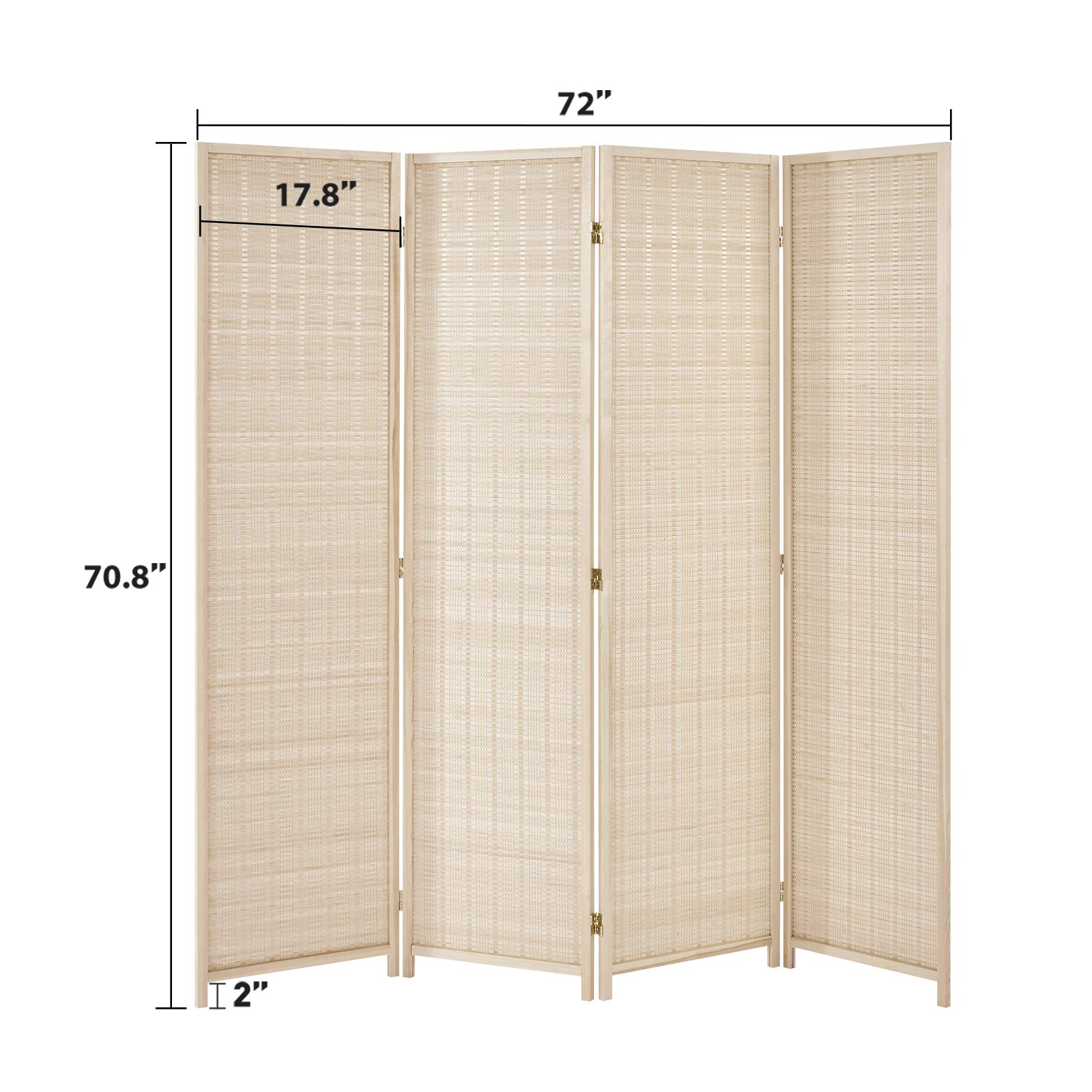 Esright 4 Panel Bamboo Room Divider, 6 Ft Tall Folding Privacy Screen