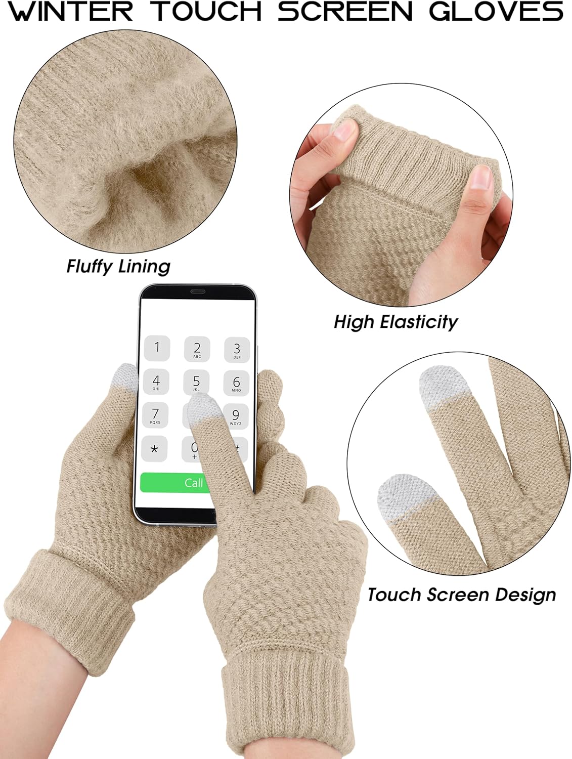 URATOT 4 Packs Winter Warm Set Knitted Pompom Hat Scarf Touch Screen Gloves Ear Warmer 4 In 1 Set for Men or Women