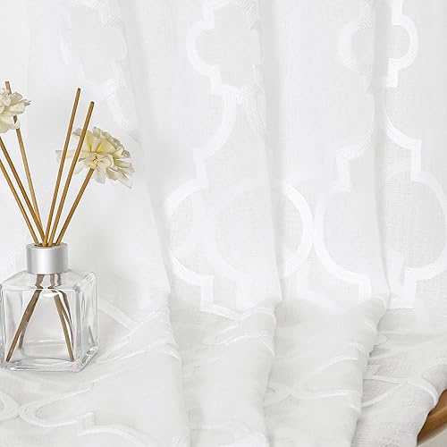 Cortinas marroquĂes para dormitorio, sala de estar, celosĂa clásica bordada en lino blanco, cortinas transparentes texturizadas con bolsillo para Cortinas marroquĂes para dormitorio, sala de estar, celosĂa clásica bordada en lino blanco, cortinas transparentes texturizadas con bolsillo para