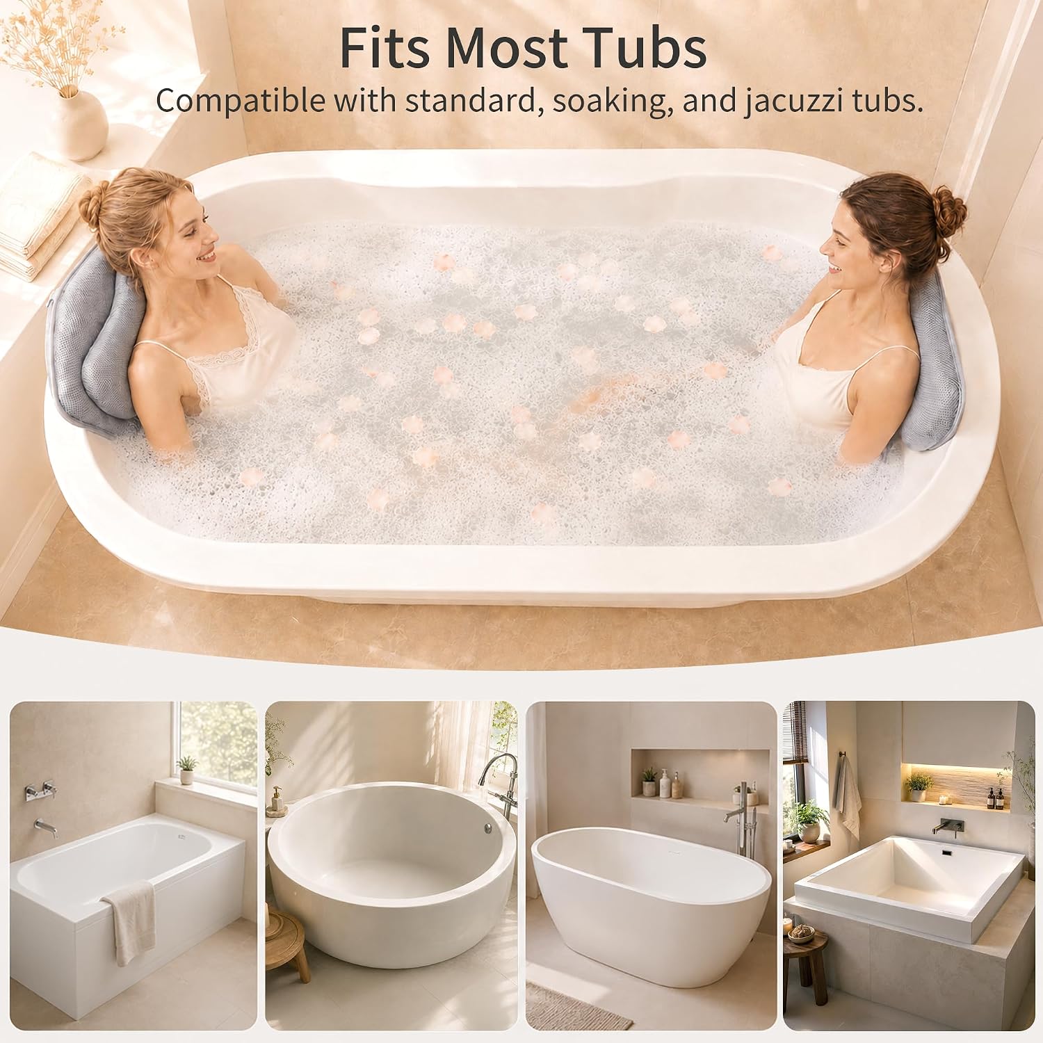 58" Full Body Bath Pillow for Two, Bath Tub Pillows for Head and Neck, Waist, Back Support, 6D Air Mesh Luxury Bathtub Cushion for Soaking Tub, Bathtub Accessories for Relaxing Spa