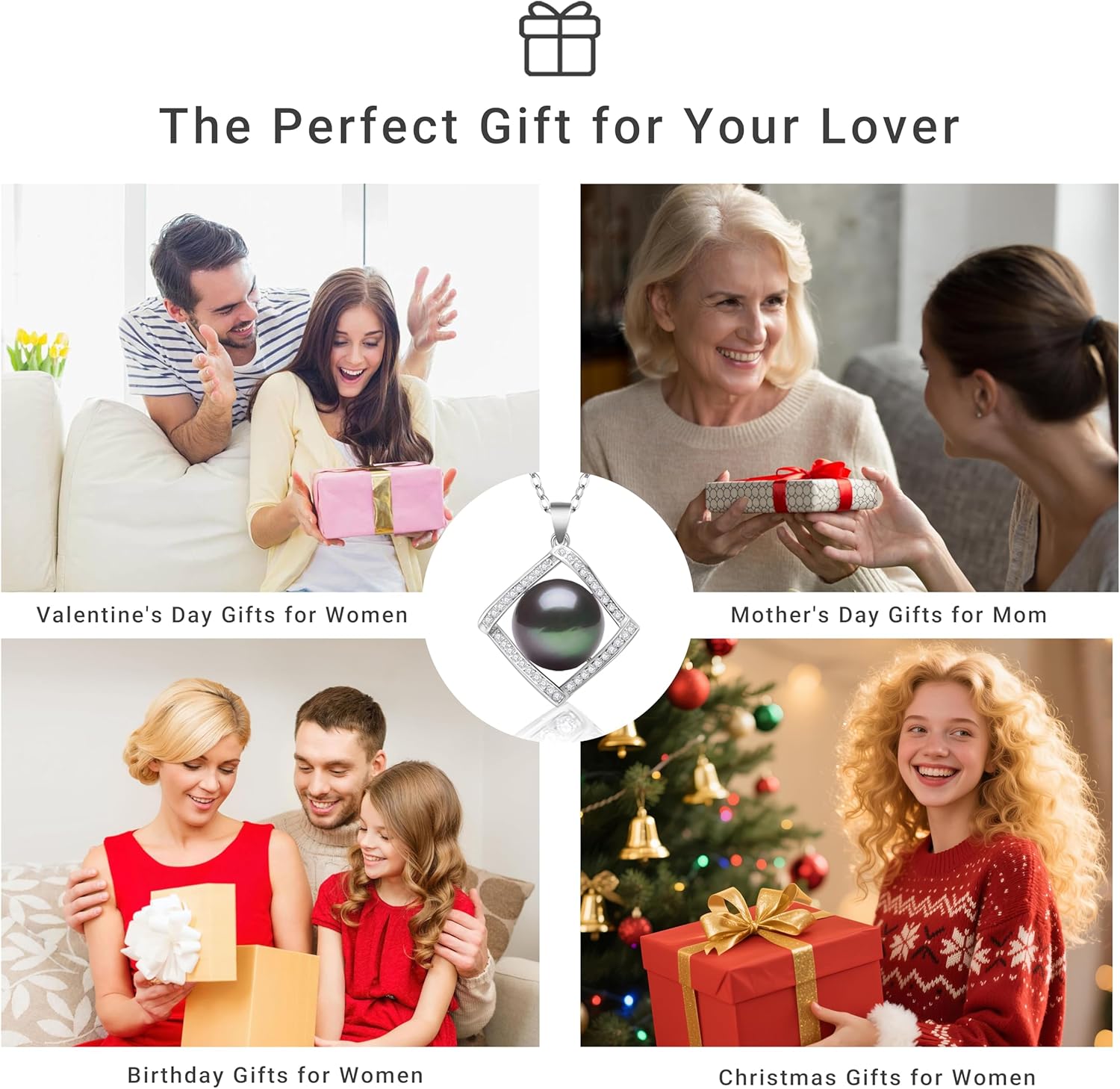 Tahitian Black Pearl Necklace for Women – 12-13mm AAAA Quality Real Pearl Pendant in 925 Sterling Silver, Adjustable Chain – Elegant Jewelry Gift for Wife, Mom, Anniversary, Birthday