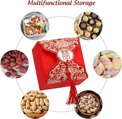 Miniatura 7 de Abaodam Caja de embalaje de 80 piezas, caja de dulces de boda, caja de regalo de boda china, suministros de fiesta de baby shower, mini artículos de