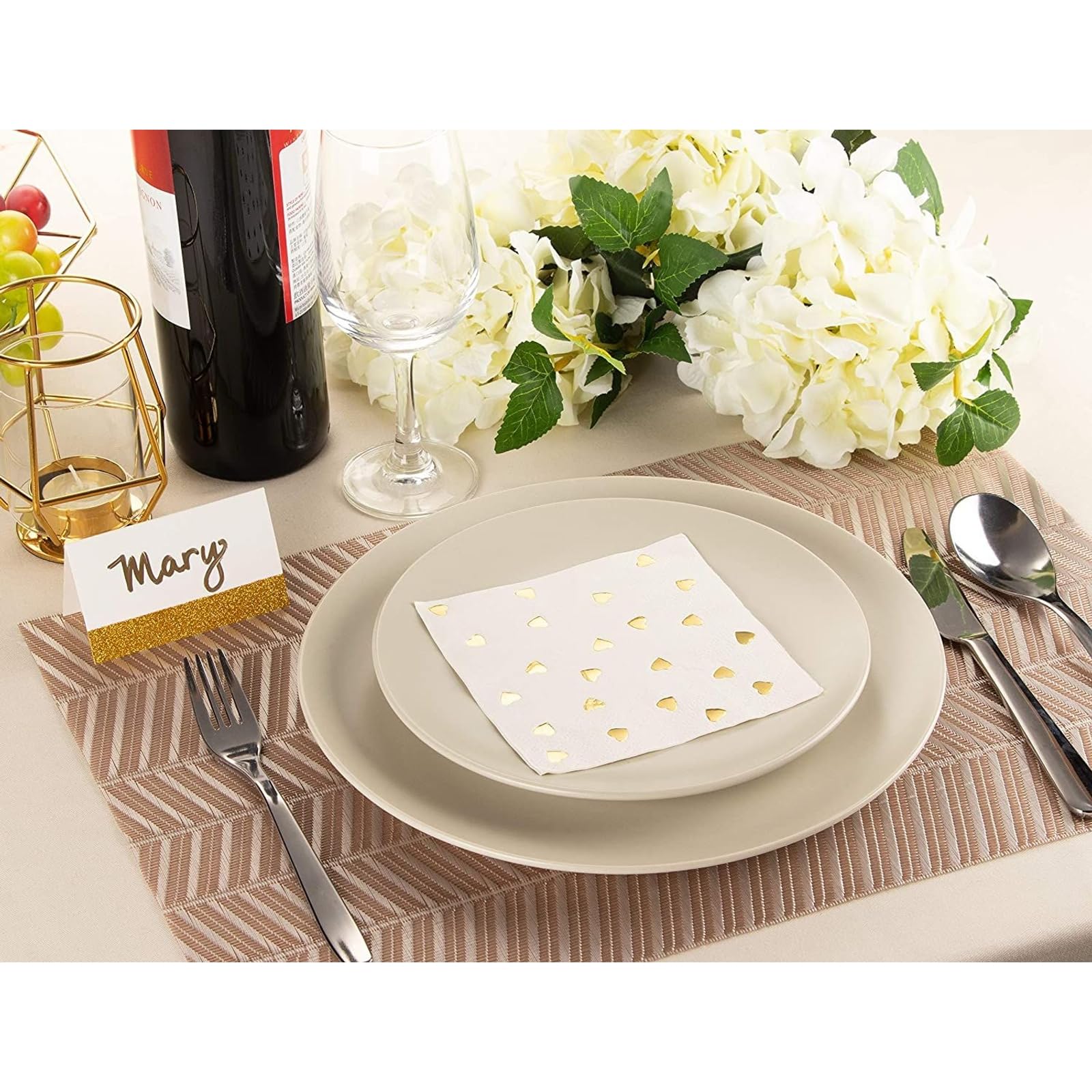 Juvale Cocktailservietten (Set, 50 Stück) – Weiß, Verziert mit Goldfolien-Herzchen - Ideal für Geburtstage, Hochzeiten und andere Festliche Anlässe - 12,7 x 12,7 cm