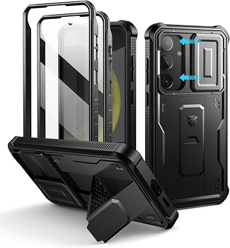 Dexnor Funda para Samsung Galaxy S24 Plus con cubierta deslizante integrada para cámara, protector de pantalla y soporte, a prueba de golpes, funda