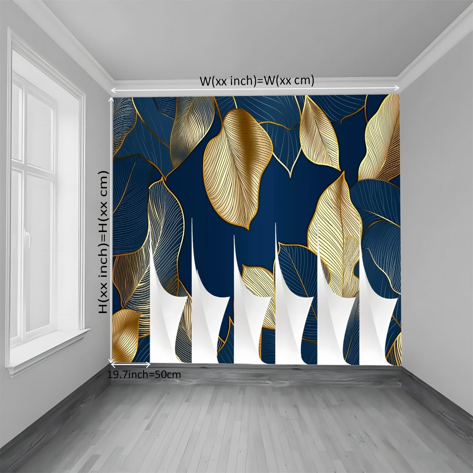 Generico Fototapeta 400 x 280 cm Luksusowe liście złote linie tapeta z włókniny krajobraz | Fototapeta fotograficzna TNT salon, niebieska