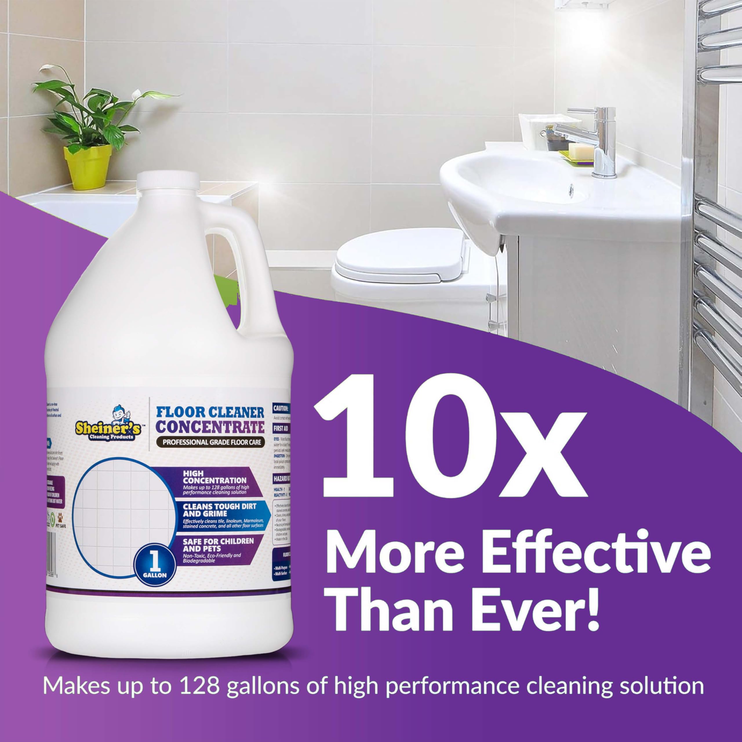 Sheiner's Multi-Surface Cleaner Concentrate, No-Rinse Floor Cleaner & Degreaser for Home, Office & Kitchen, Safe for Kids & Pets, Non-Toxic Lavender Scent All-Purpose Cleaning Supplies, 1-Gallon.