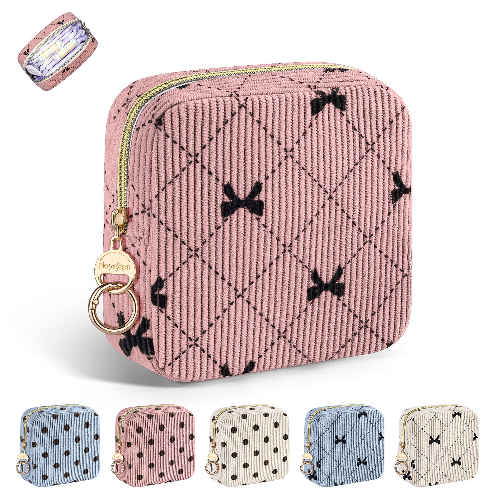 Period Bag for Teen Girls, Corduroy Sanitary Napkin Pouch, B-DPink