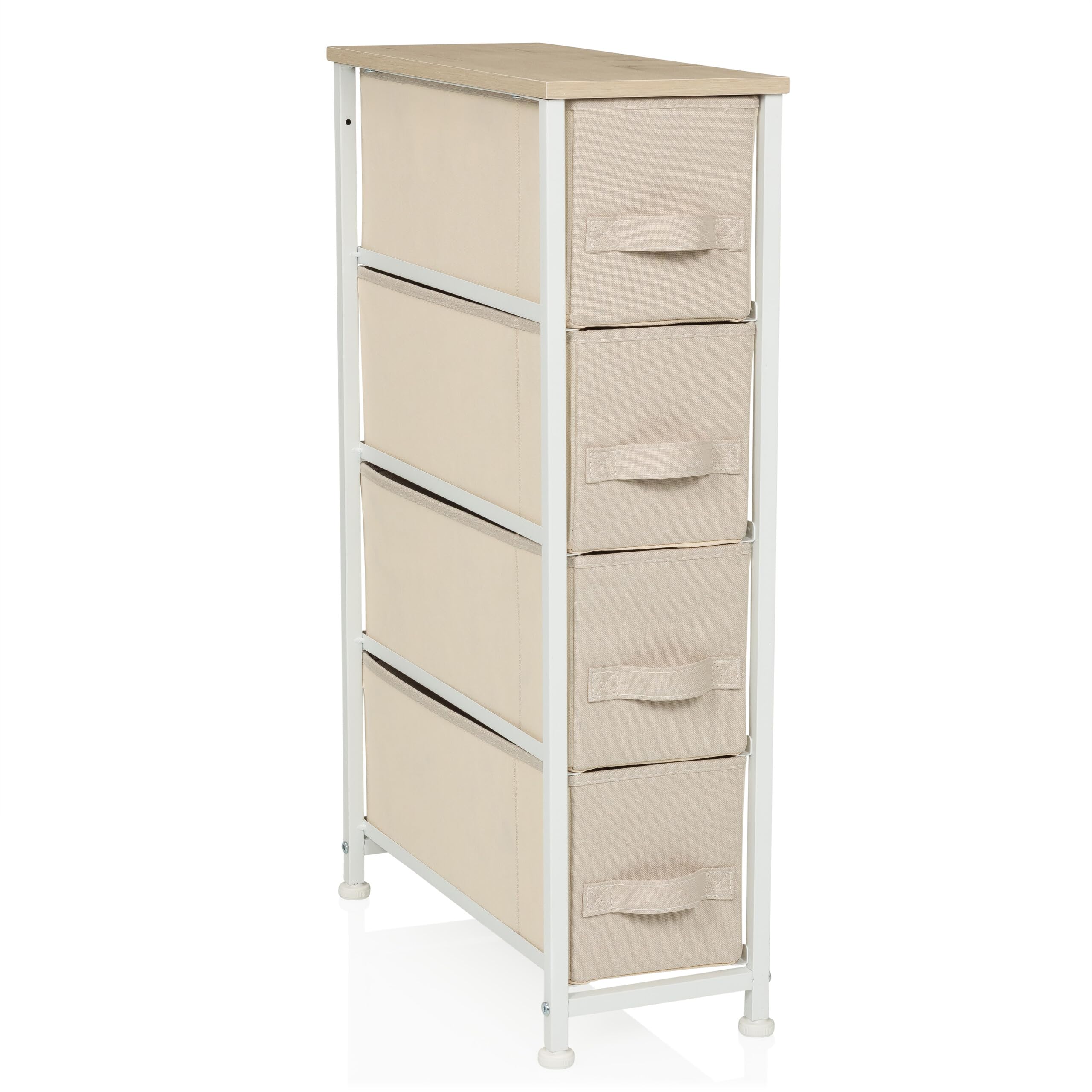 Commode avec 4 tiroirs en Tissu FOLDRESS S 20x48x76 cm Commode à tiroirs Organiseur, Pieds réglables en Hauteur, Structure métallique, Beige