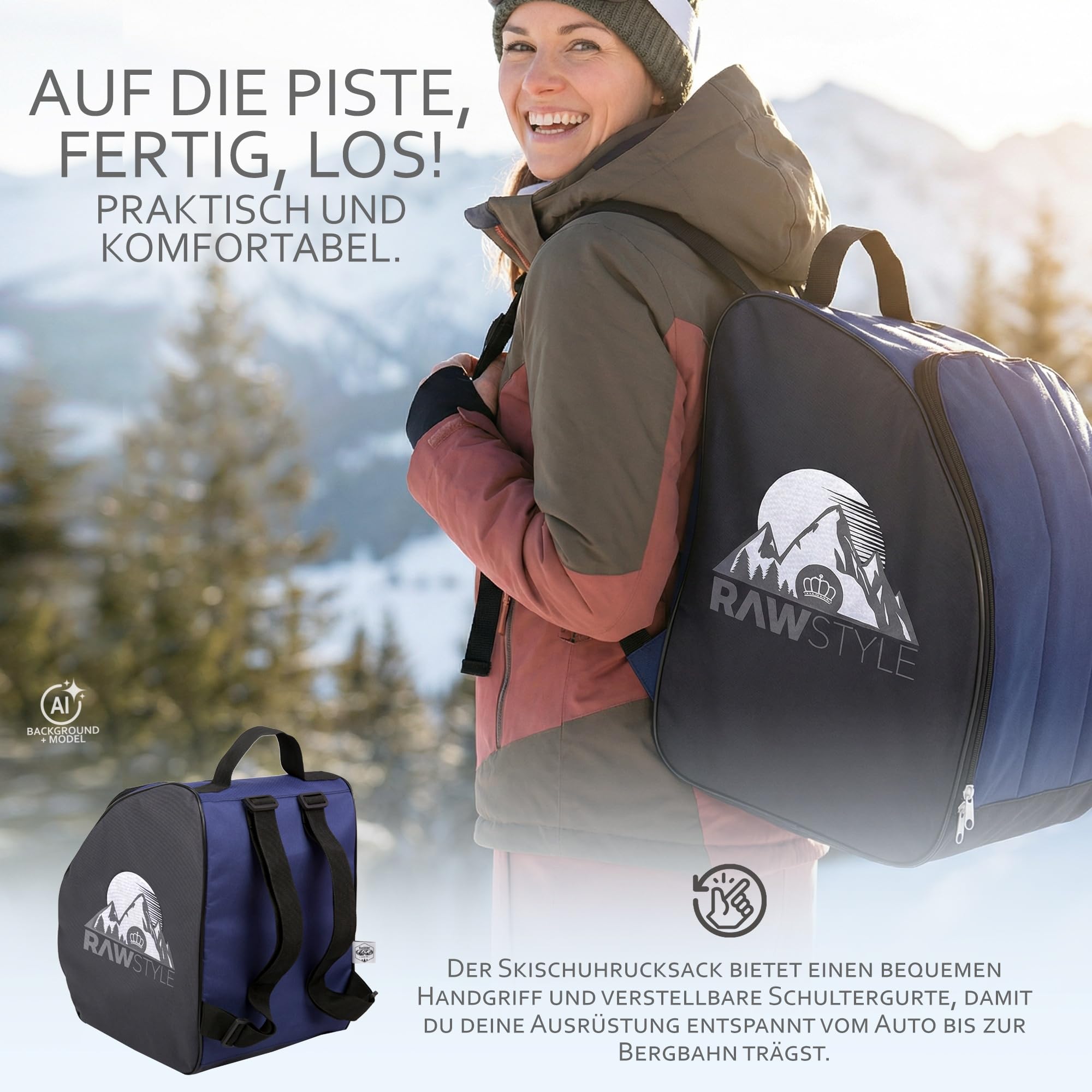 Rawstyle Sac à chaussures de ski - Sac à dos pour chaussures de ski - Sac à dos pour casque - Bottes souples et rigides - Modèle 2