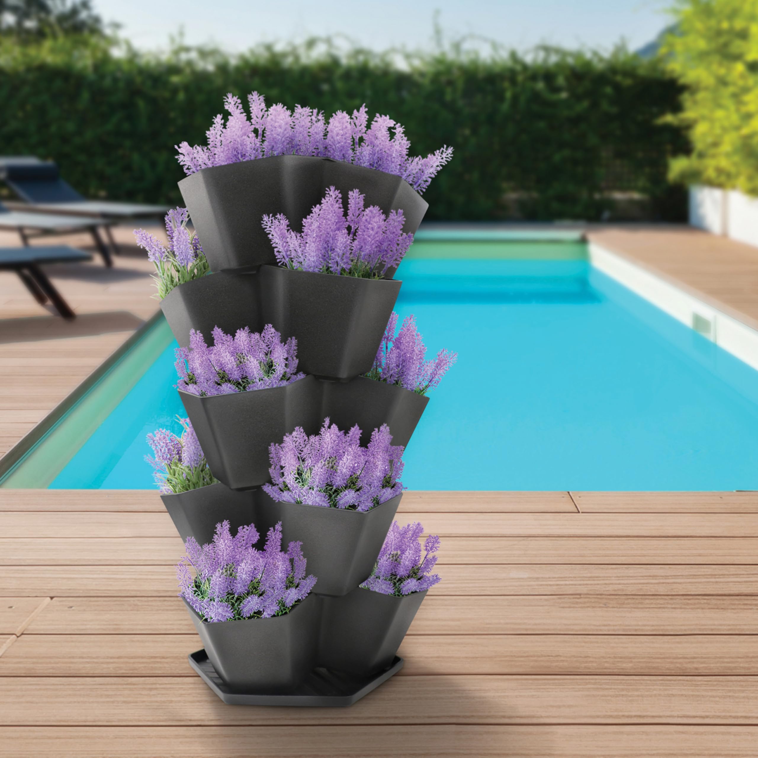 Tierra Verde 5-Tier Large Stackable Modular Planter in Black - 3