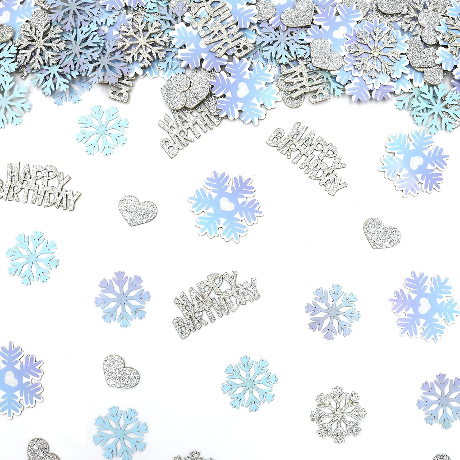 Blue Silver Purple Snowflake Happy Birthday Confetti for Table – 200PC Glitter Heart Snowflakes Table Scatters intend for Winter Wonderland Frozen Birthday Party Decorations