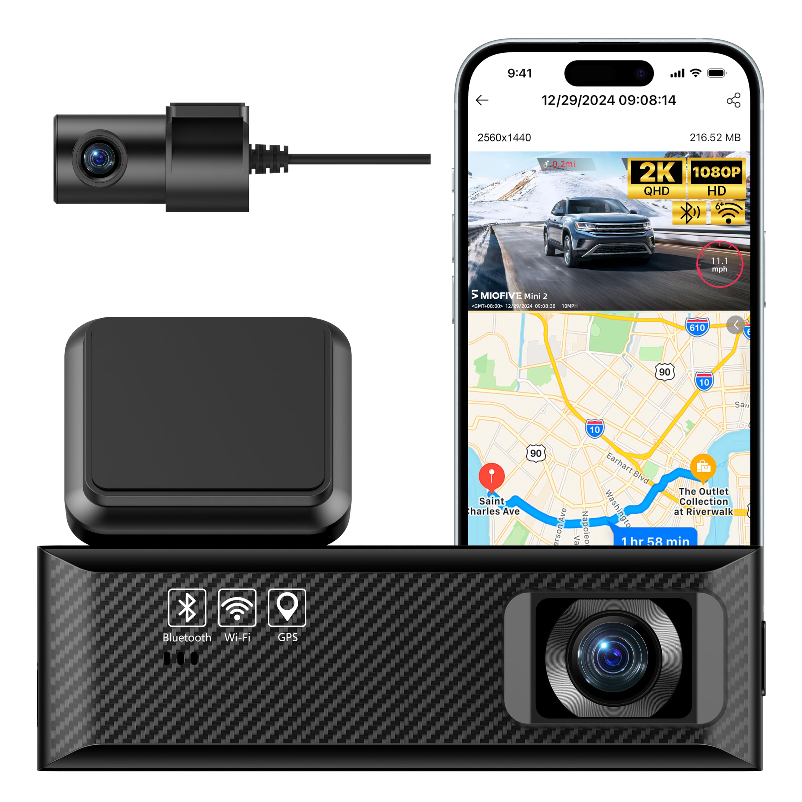 Amazon.com: Miofive Dash Cam Mini 2, 2K+1080P FHD, Built-in