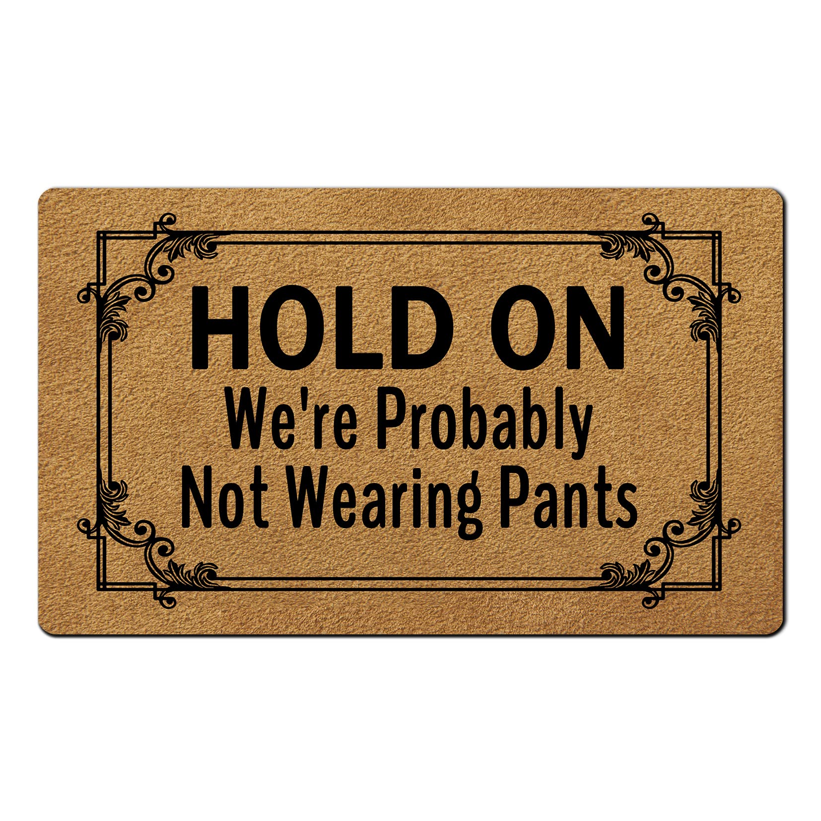 Funny Welcome Doormat(29.5" x 17.7") Non-Slip mat Gift mat Personalized Home Decor mats for in Door Kitchen Entrance Rugs and Mats (Hold On We're Probably Not Wearing Pants)