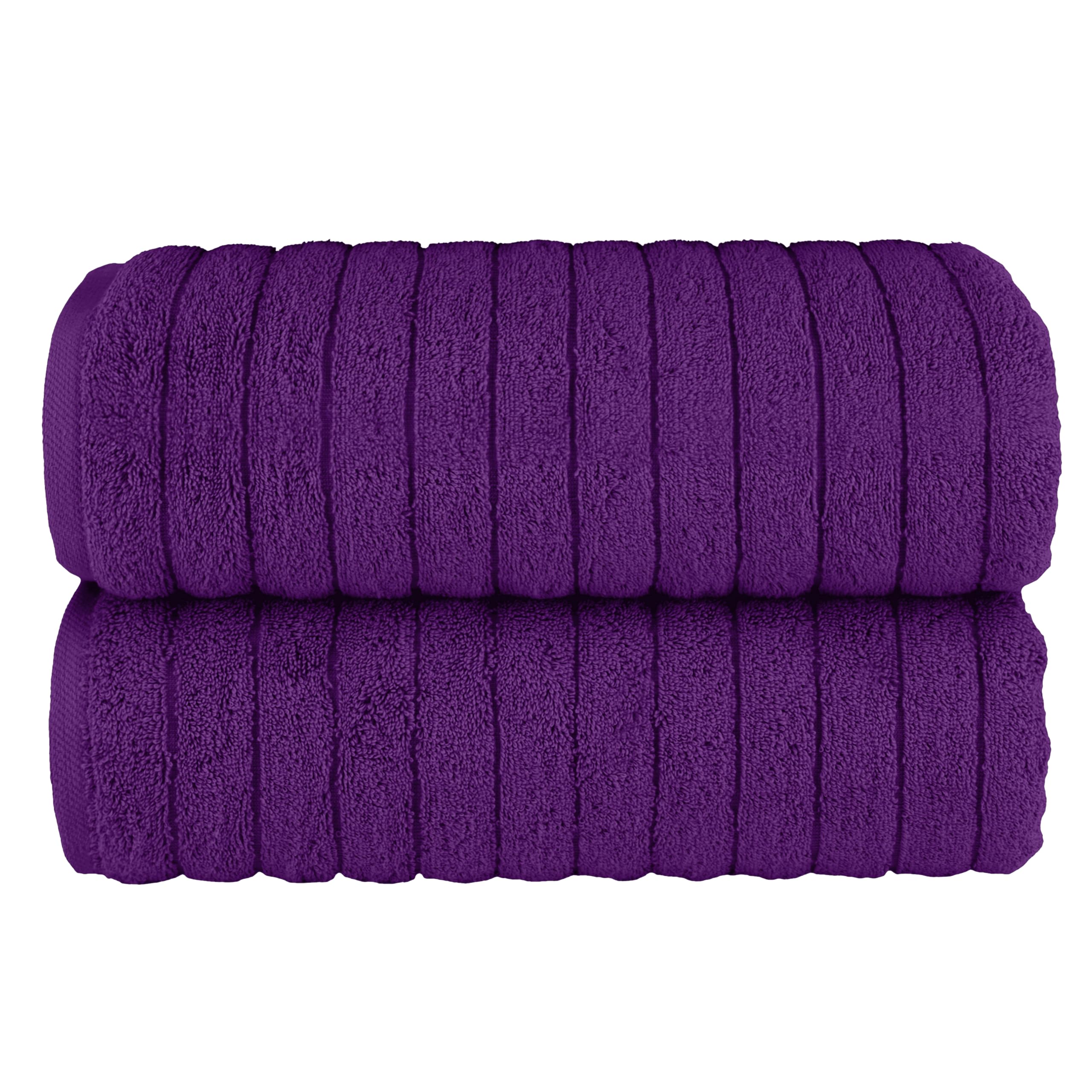 Elegant Comfort 100% Turkish Cotton Corduroy Ribbed Luxury Soft 2 Pack Bath Towels 27 x 54 Inch - Ultra Plush, Absorbent, Quick Dry, Hotel Spa Quality Towels for Bathroom Essentials, Purple