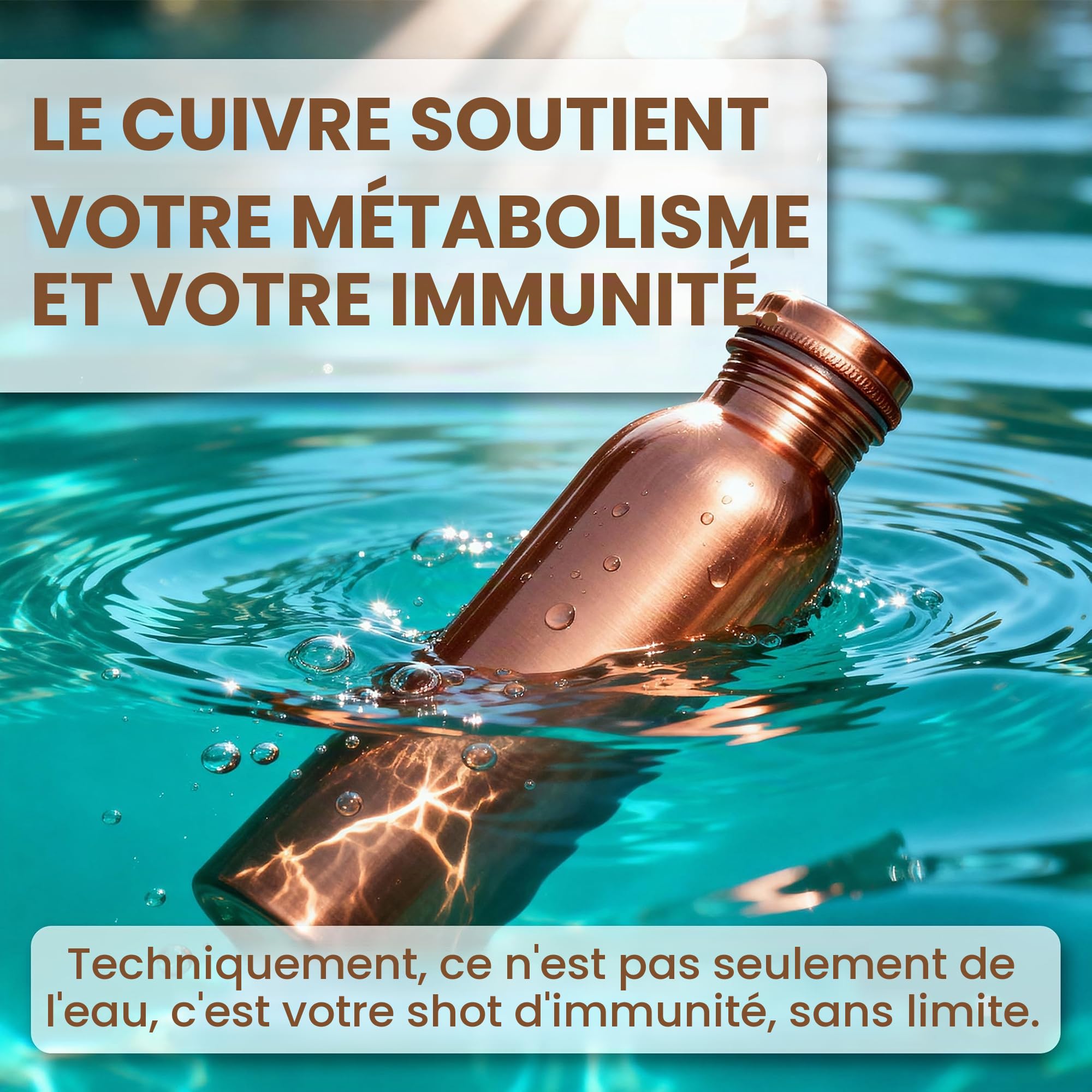 Lot de 2 bouteilles d'eau en cuivre naturel pur de 34 oz pour la salle de sport, la randonnée, la gourde ayurvédique