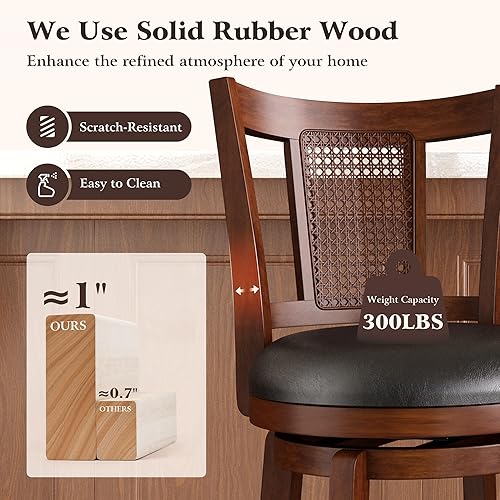 Miniatura 4 de ALPHA HOME Taburetes de bar giratorios con respaldos, taburetes de bar de 30 pulgadas, juego de 2, taburetes de bar de madera, sillas giratorias de