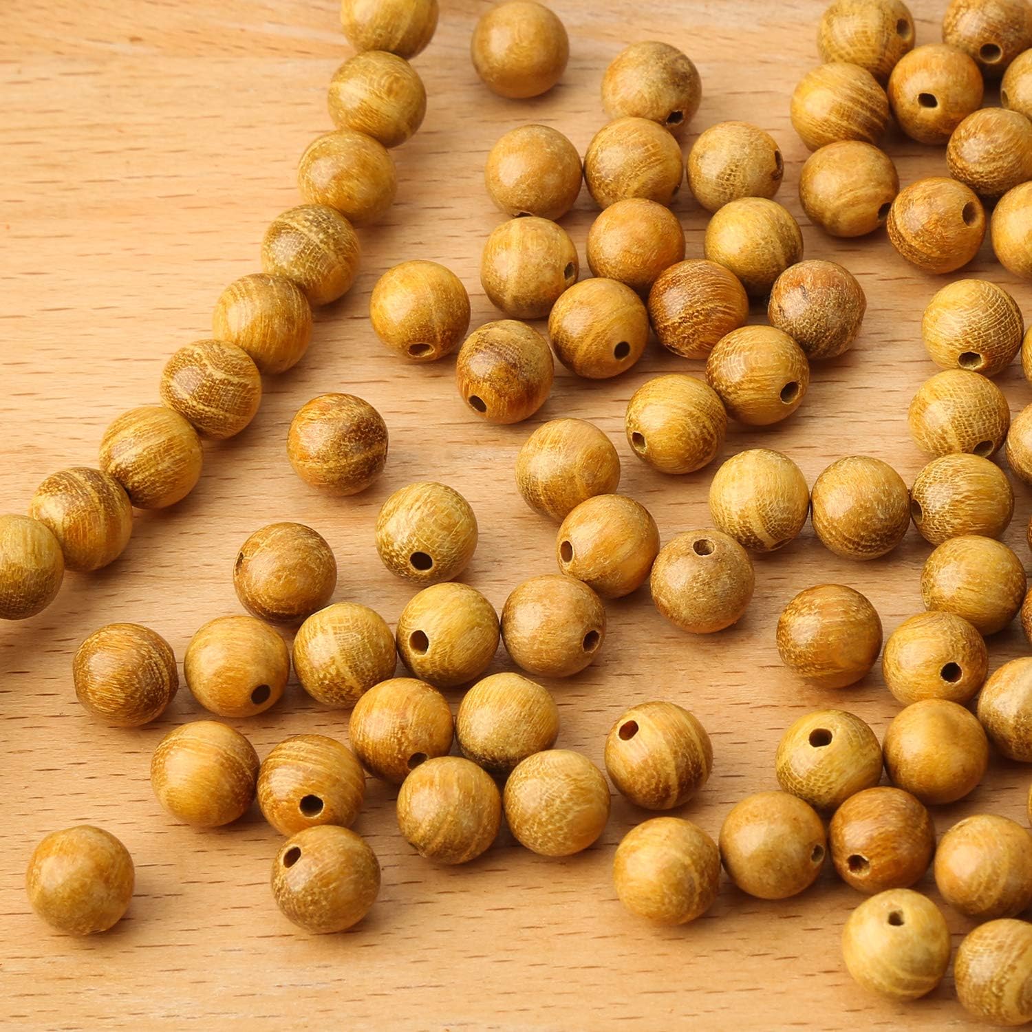 200pcs 12mm Natural Sandalwood Round Beads Gorgeous Craft Handmade Polished Spacer Mala Pray Beads with Elastic Cord for Bracelets DIY Rosary Tasbih Jewelry Making