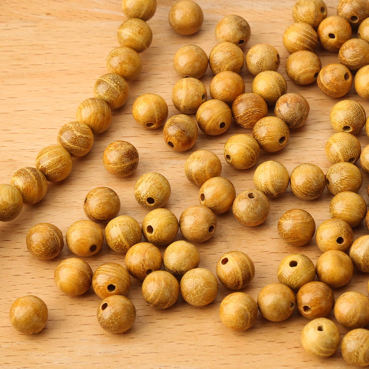 500 cuentas redondas de sándalo natural de 10 mm, hermosas cuentas espaciadoras pulidas hechas a mano con cordón para pulseras, collares, fabricación de joyas [palisandro dorado (200 unidades, 10 mm