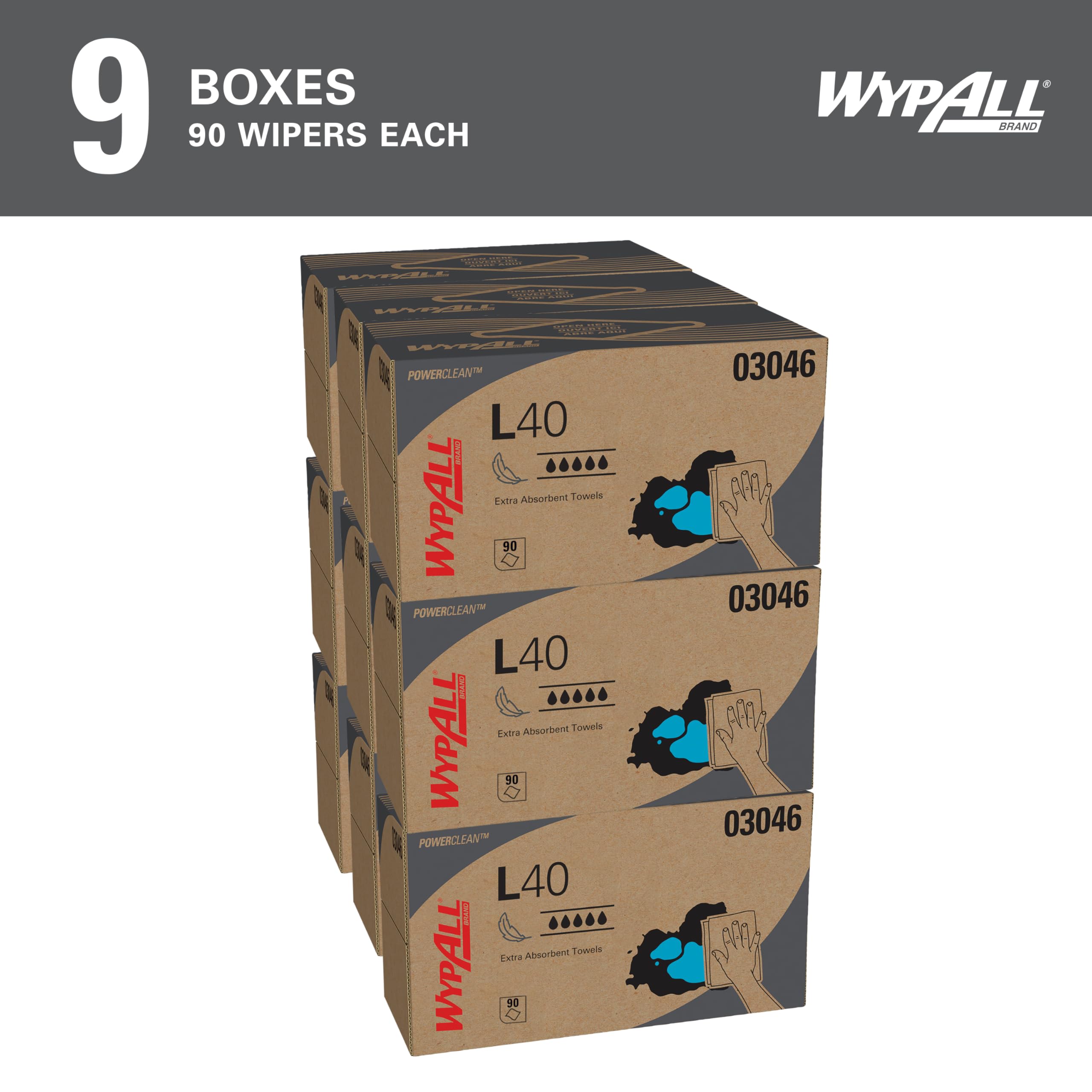 Kimberly-Clark Professional WYPALL L40 Scheibenwischer, 10,8 x 10, Pop-Up, Weiß, 90 Stück
