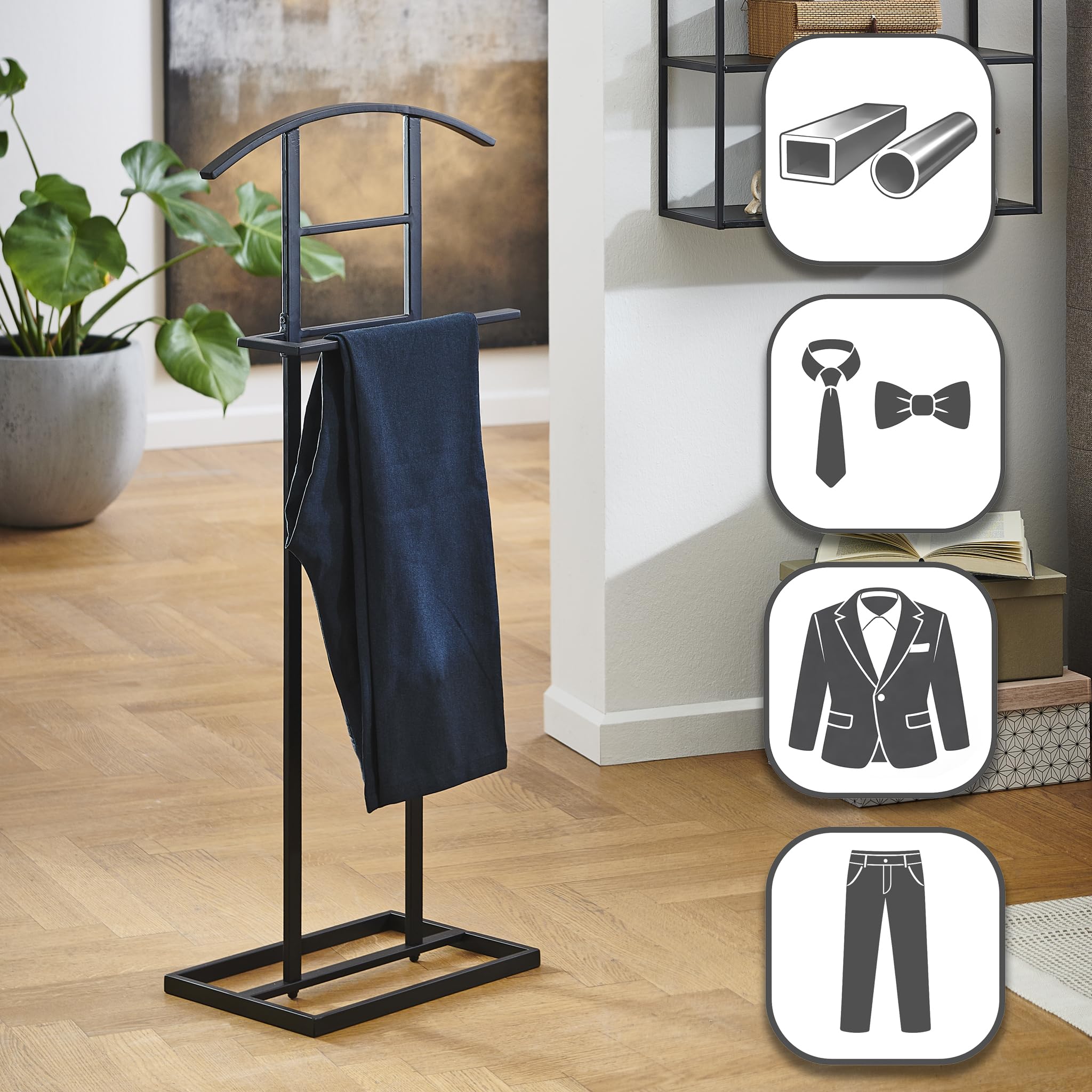 HAKU Möbel Valet Noir, métal - Dim.: L 45 cm x H 101 cm x P 26 cm