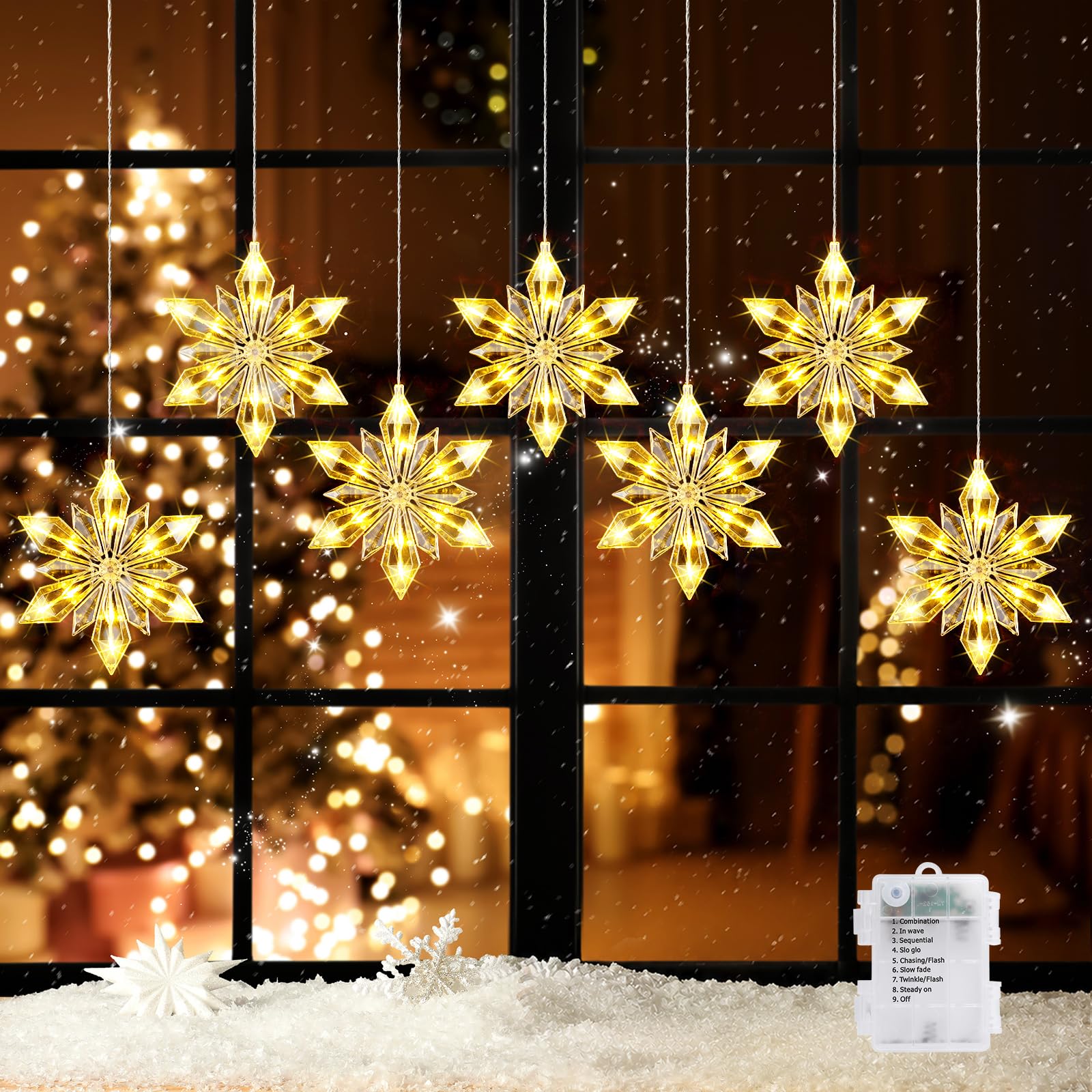 Quntis Fiocchi di neve di Natale luci della finestra 7 Pack 84 LED fiocco di neve luci stringa