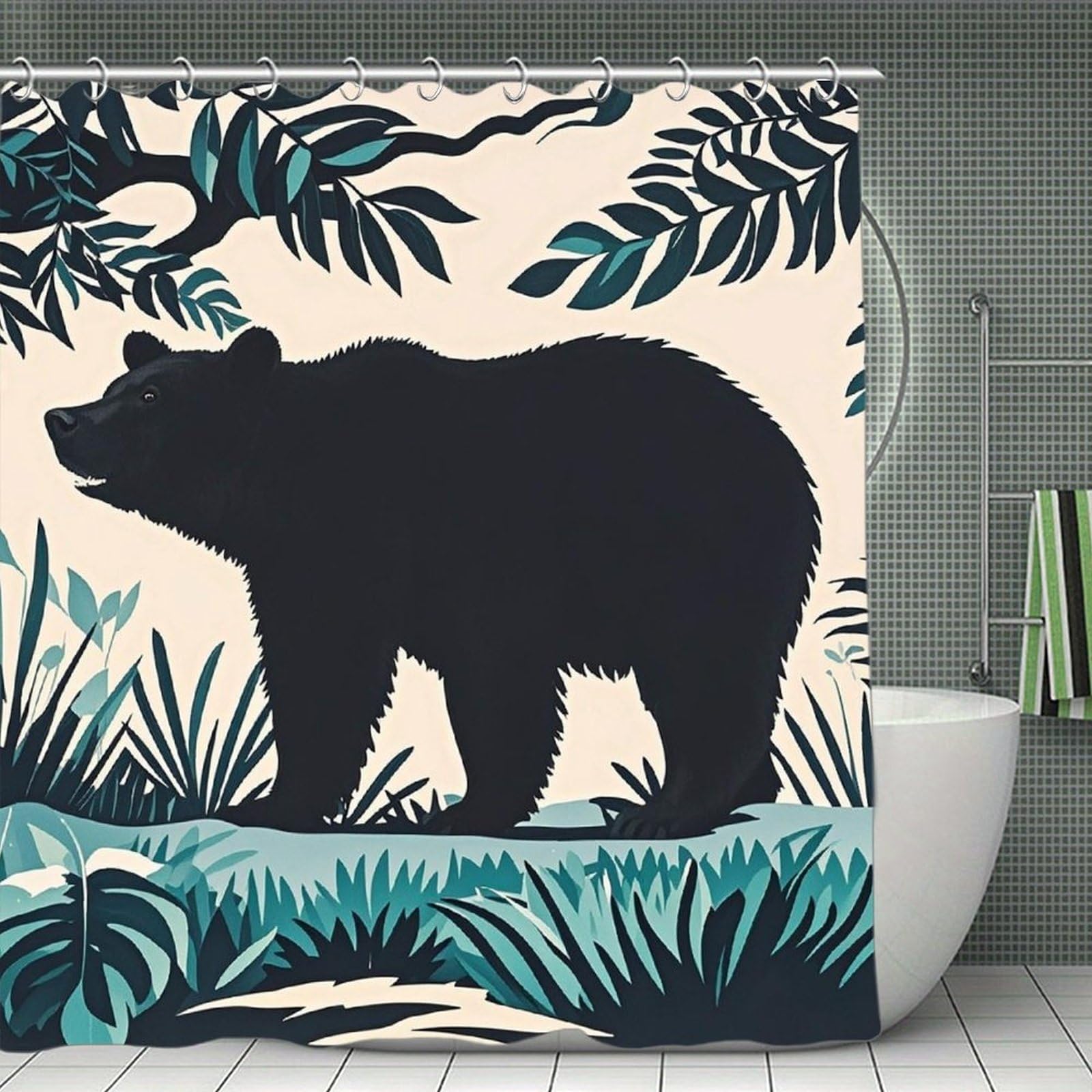 QMNLKH Bear Silhouette Shower Curtain with Hooks, Waterproof Bath Curtains for Bathroom, Lightweight Bath Curtains Liner for Hotel, Personalized Bath Curtain for Spa, 70.8 Inch