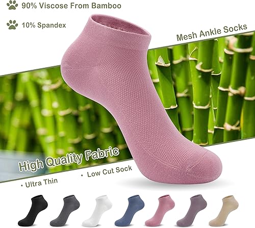 Miniatura 4 de SERISIMPLE Calcetines tobilleros ultrafinos y cómodos de malla de bambú viscosa para mujer, transpirables, ligeros, de corte bajo, 5 pares